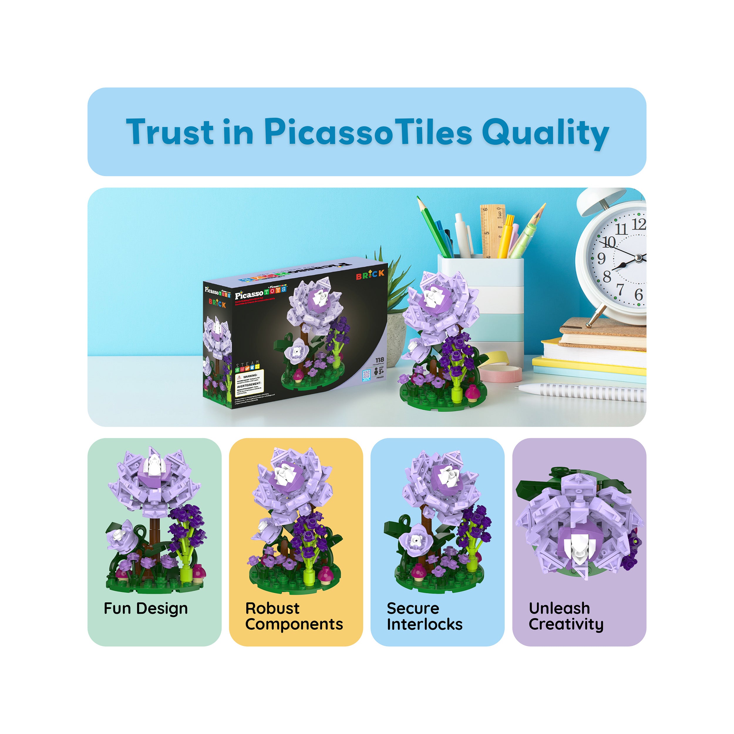 PicassoTiles 118pc Purple Dahlia Flower Playset