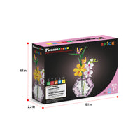 PicassoTiles 244-piece botanical flower bouquet building brick set box with dimensions (6.1 in x 9.1 in x 2.2 in).