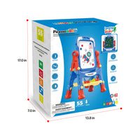 PicassoTiles 55-piece kids art easel packaging box with product dimensions (17.0 in x 13.8 in x 7.0 in) 