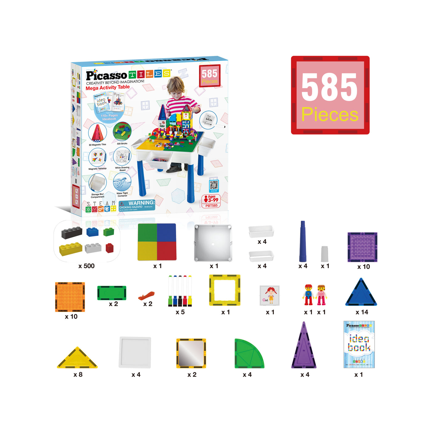 PicassoTiles 585 Piece Mega Activity Center Table