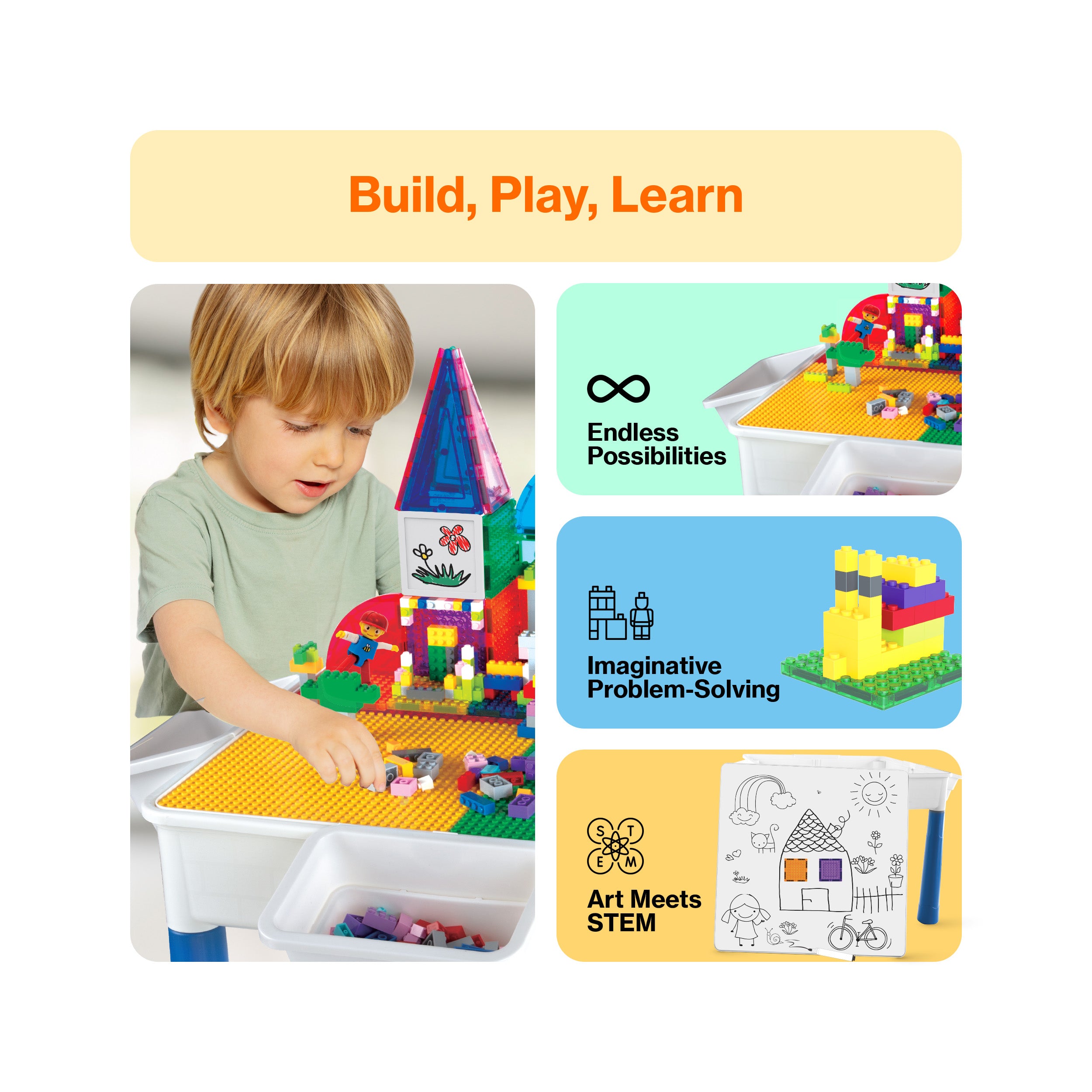 PicassoTiles 585 Piece Mega Activity Center Table