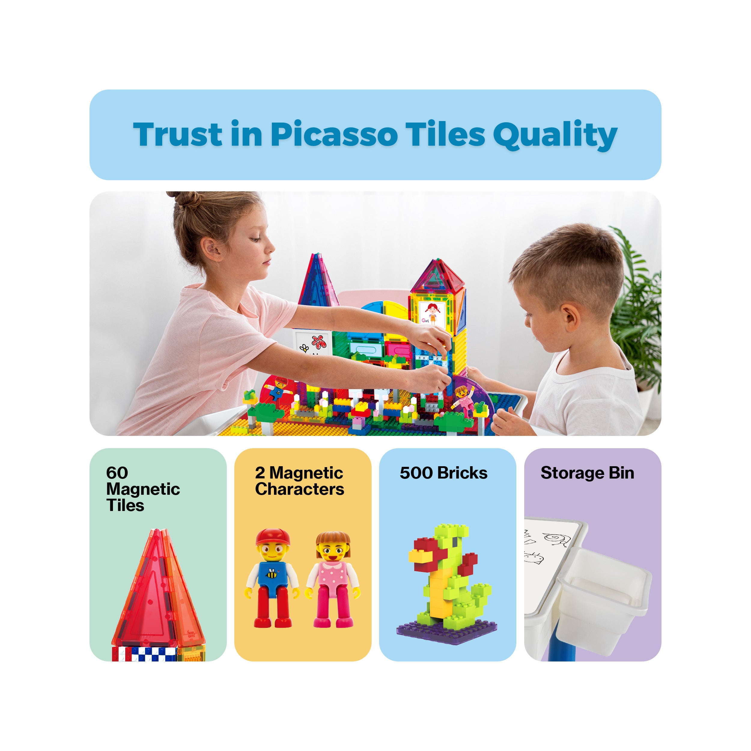 PicassoTiles 585 Piece Mega Activity Center Table