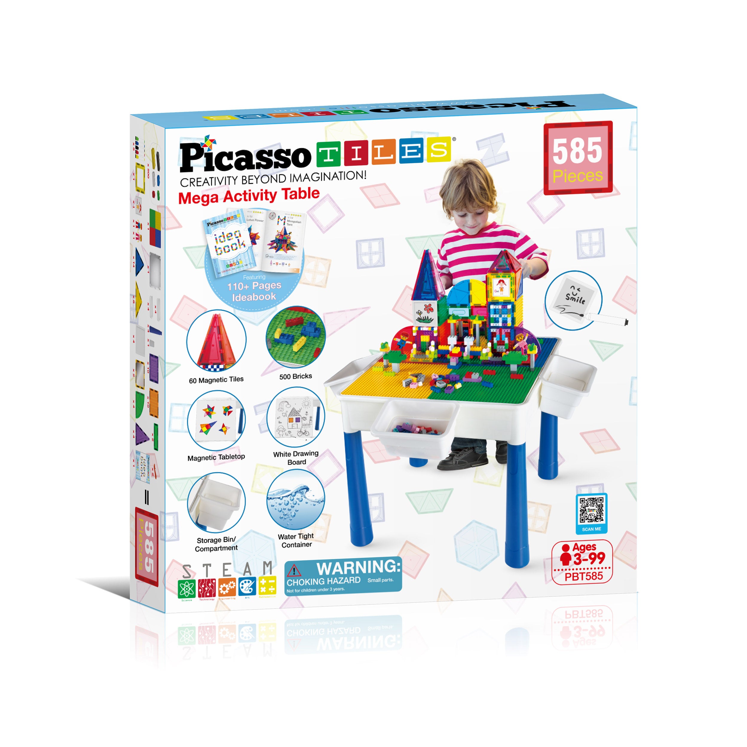 PicassoTiles 585 Piece Mega Activity Center Table