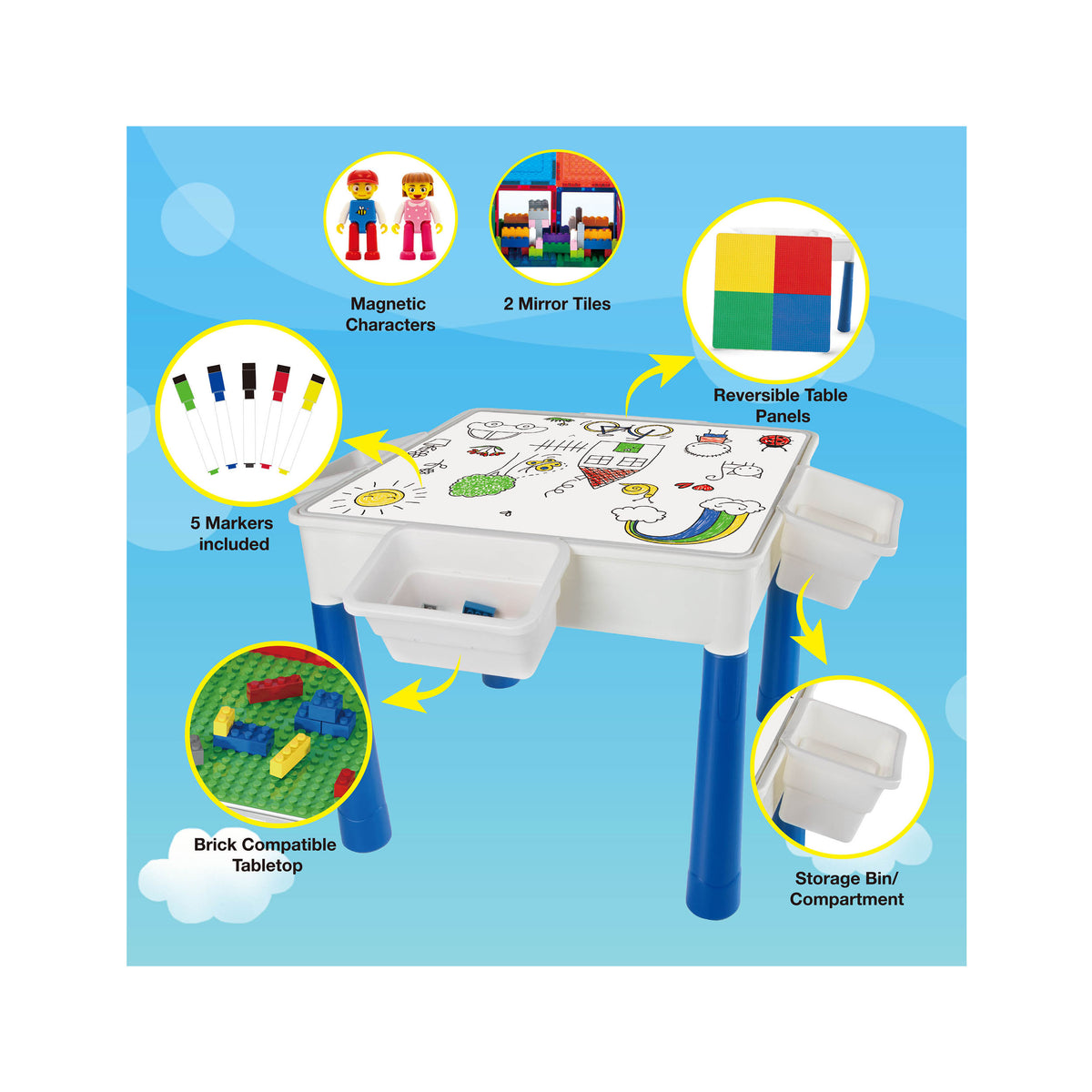 PicassoTiles 585pc Magnetic Tiles Activity Table Playset