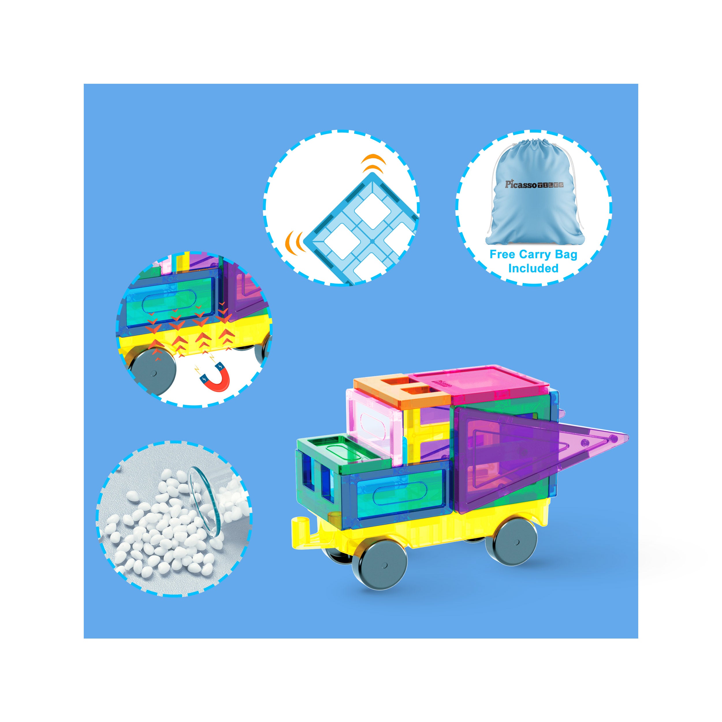 PicassoTiles Magnetic Tile Building Blocks with Storage Carry Bag - 101 Pieces