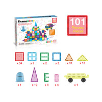 PicassoTiles 101pc Magnetic Tile Building Blocks Set with Car Base and Travel Bag