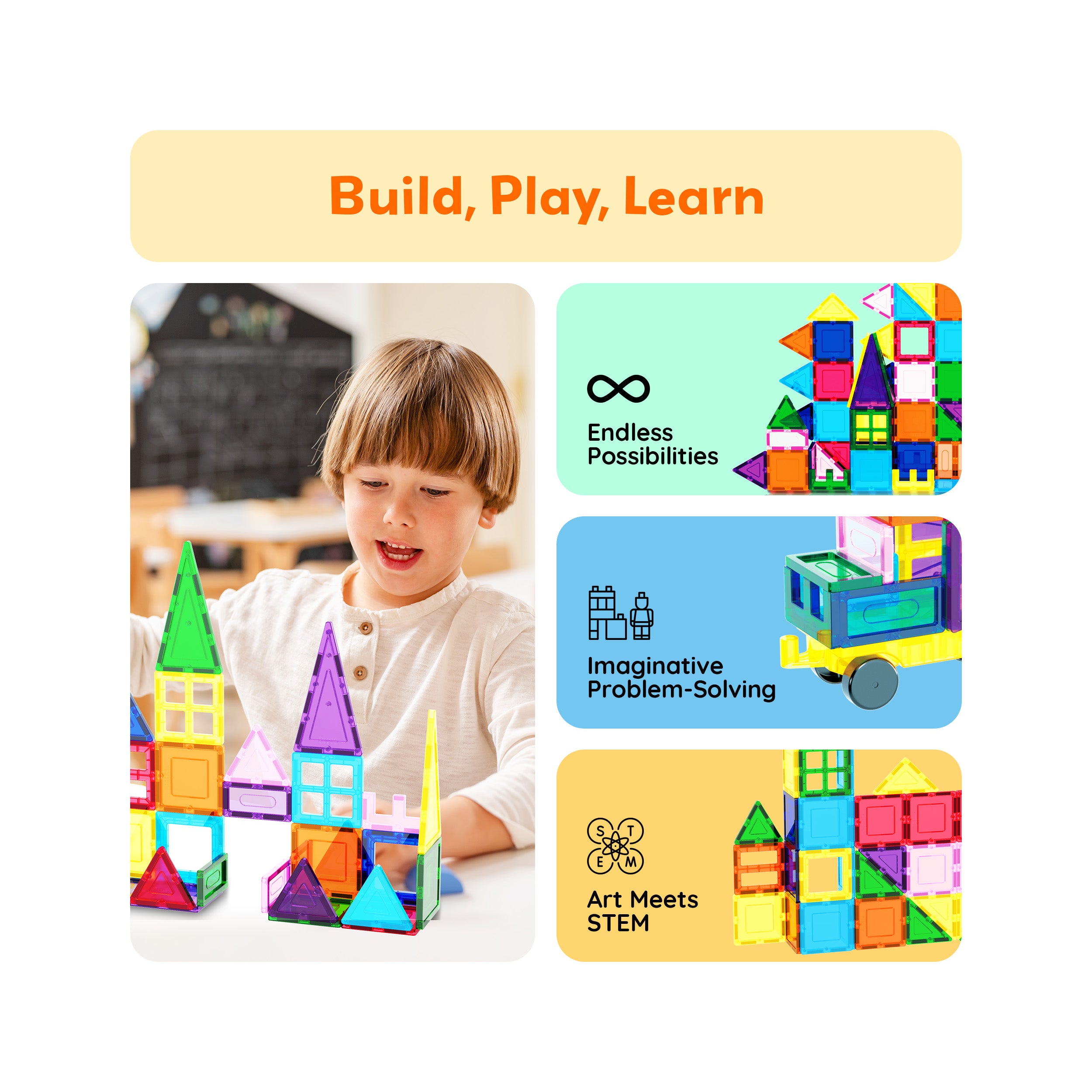 101 Piece Magnetic Tiles Set with Carrying Case | PicassoTiles