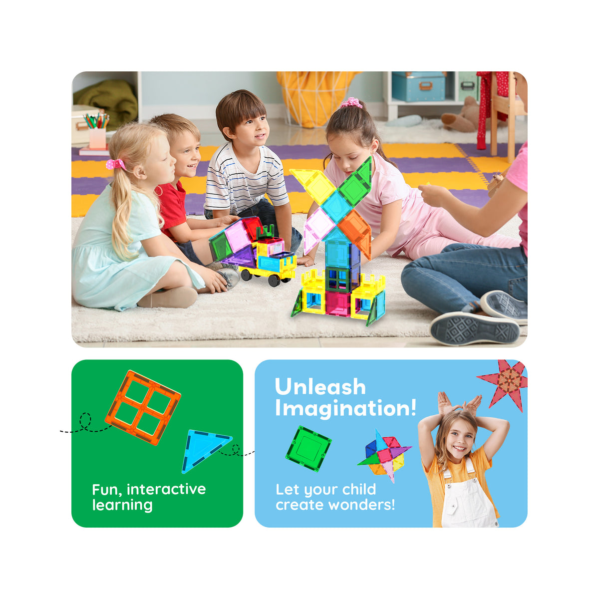 Tile Set Blocks PicassoTiles 101pc Magnetic Tile Building Blocks Set with Car Base and ...