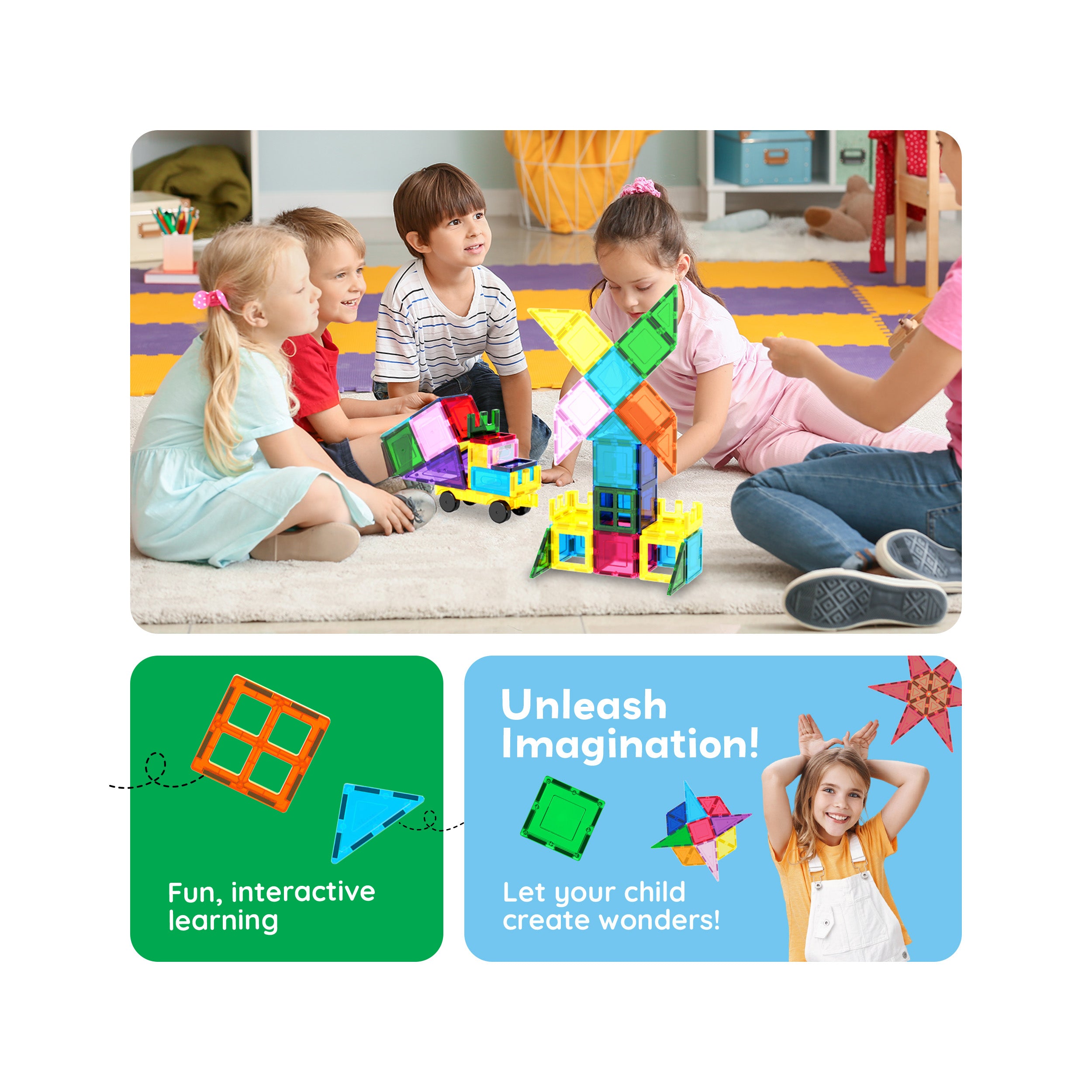 PicassoTiles 101pc Magnetic Tile Building Blocks Set with Car Base and Travel Bag