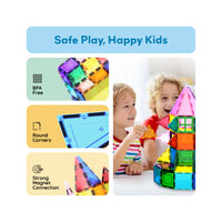 PicassoTiles 101pc Magnetic Tile Building Blocks Set with Car Base and Travel Bag