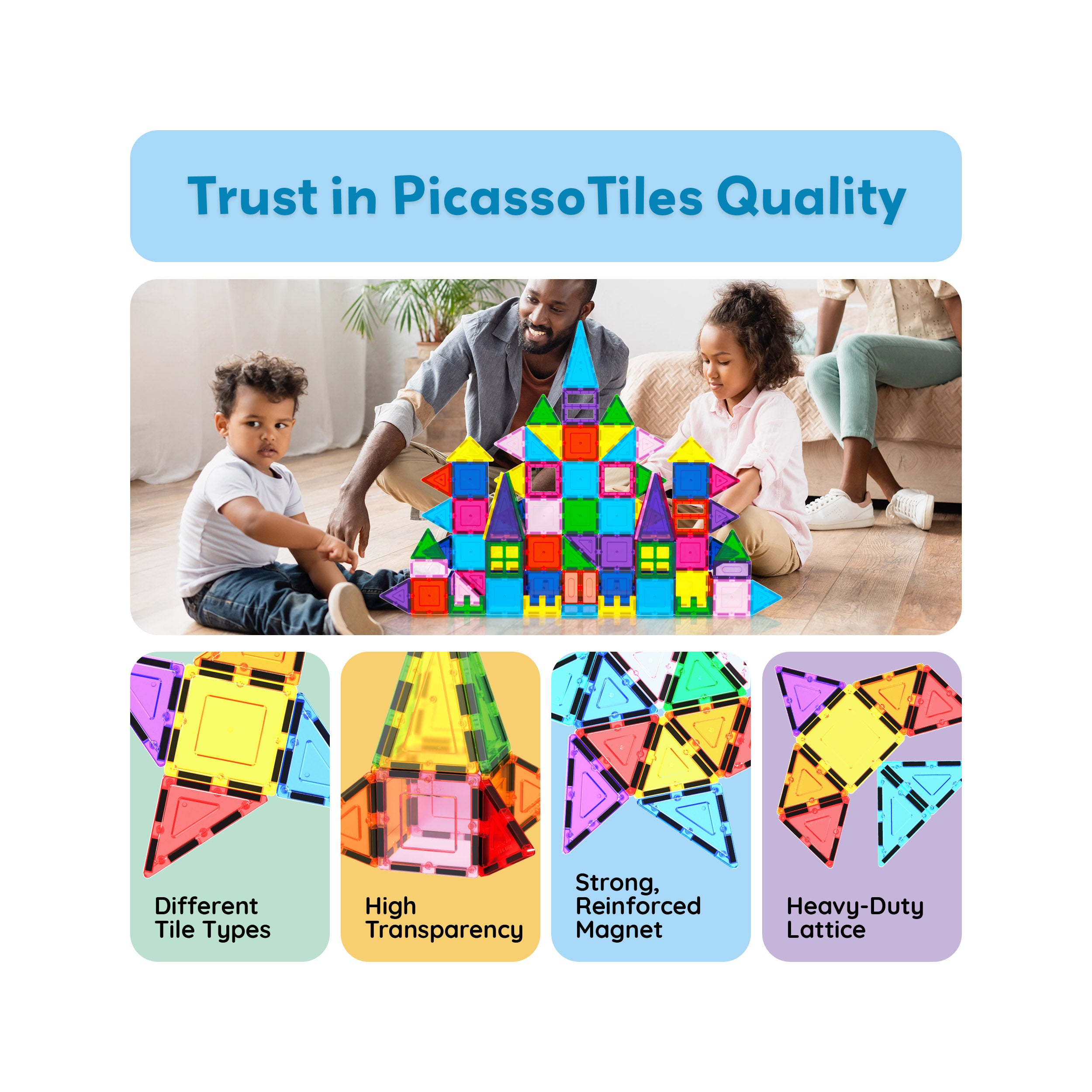 PicassoTiles 101pc Magnetic Tile Building Blocks Set with Car Base and Travel Bag