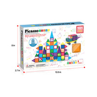 PicassoTiles 101pc Magnetic Tile Building Blocks Set with Car Base and Travel Bag