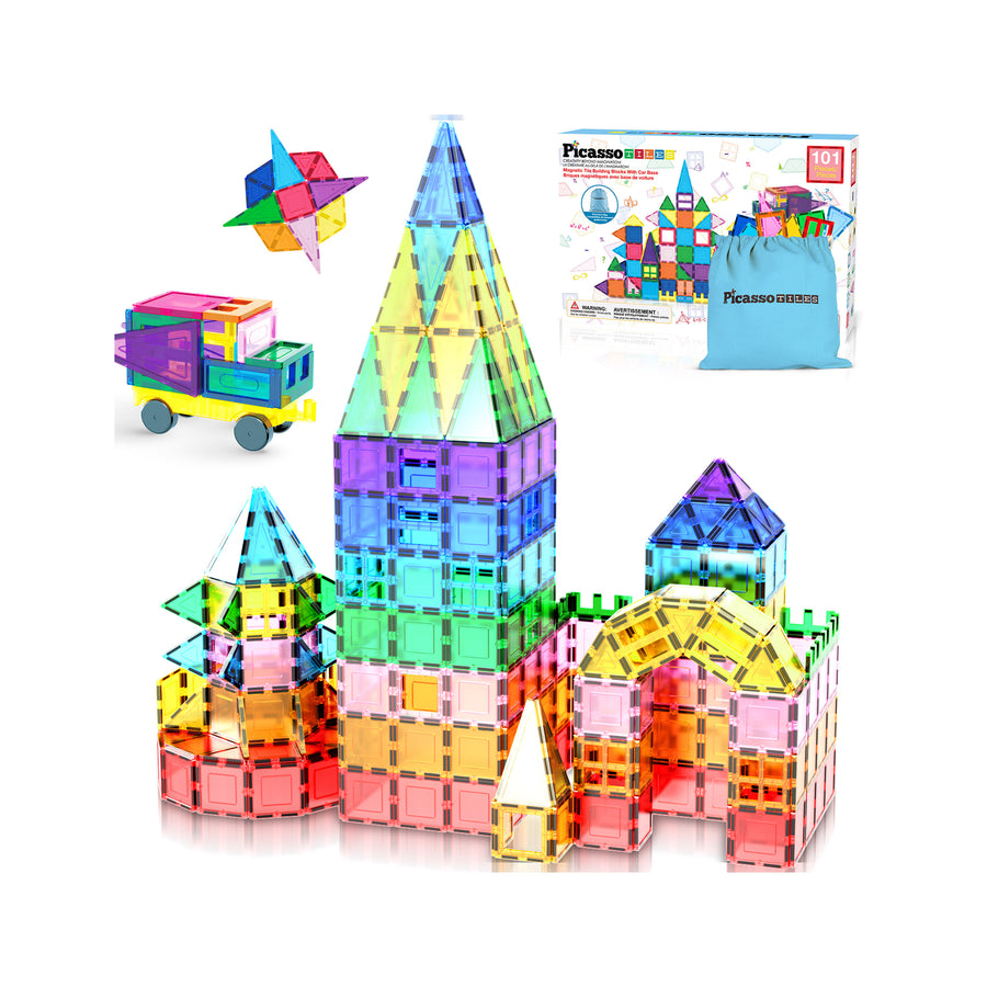 PicassoTiles Magnetic Tile Building Blocks with Storage Carry Bag - 101 Pieces