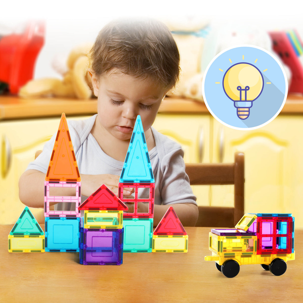 61pc Pc Magnetic Tiles with Car Base, Ages 3+ | PicassoTiles