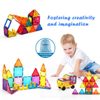 PicassoTiles Magnetic Tile Blocks with Car Base & Storage Bag - 61 Pieces