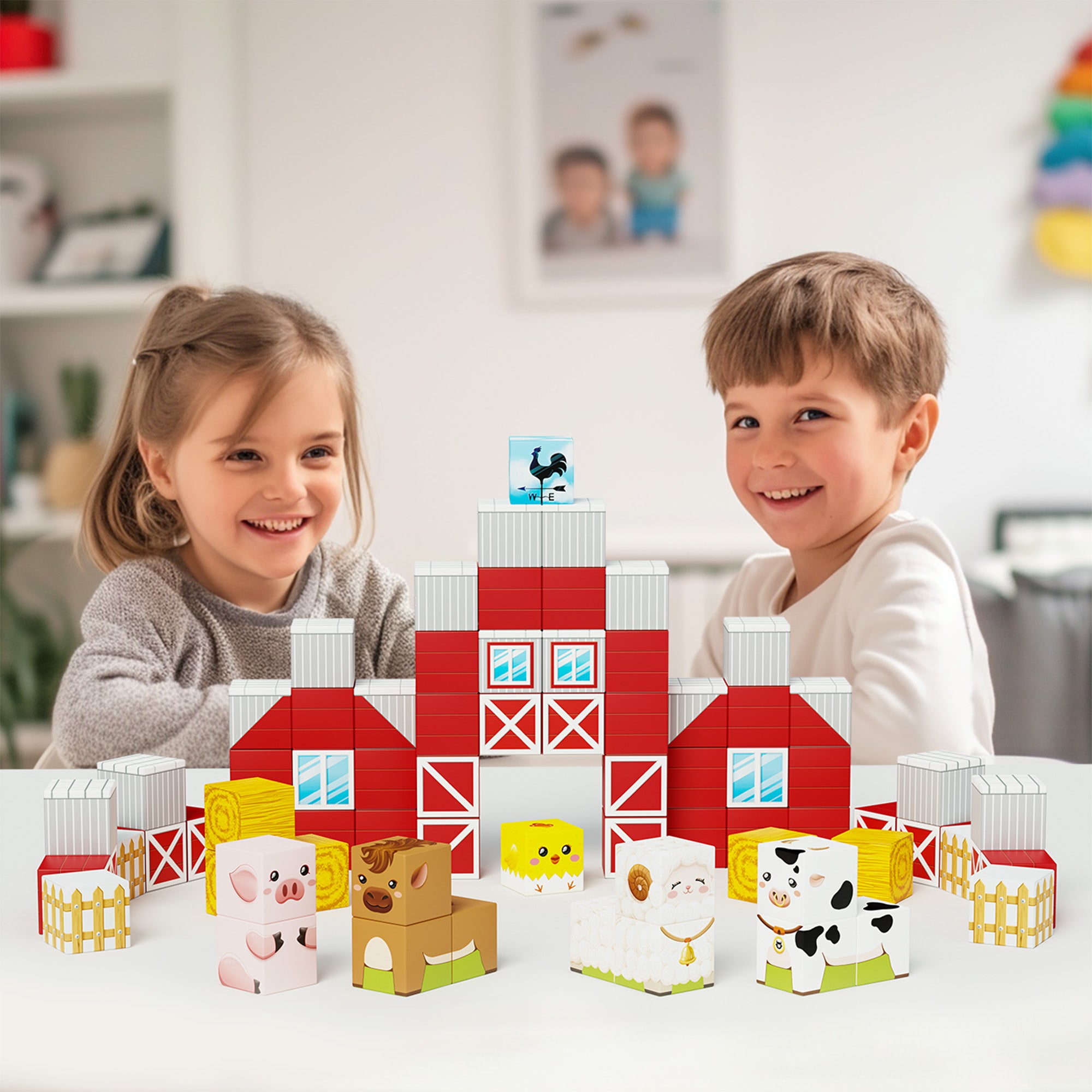 PicassoTiles 72pc Magnetic Puzzle Cube Farm House Building Set