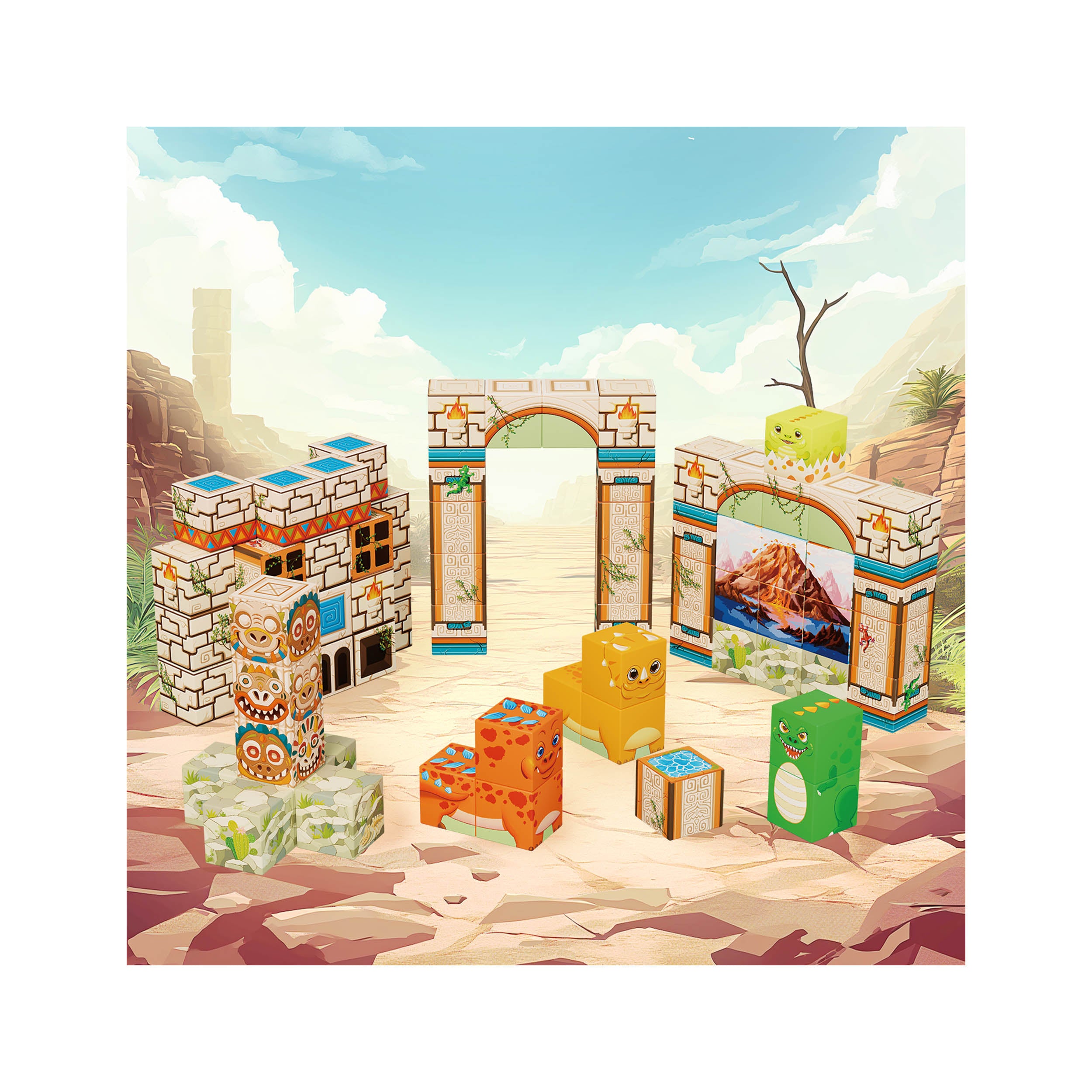PicassoTiles Dinosaur Themed Magnetic Cube Mix and Match Building Blocks - 72 Pieces