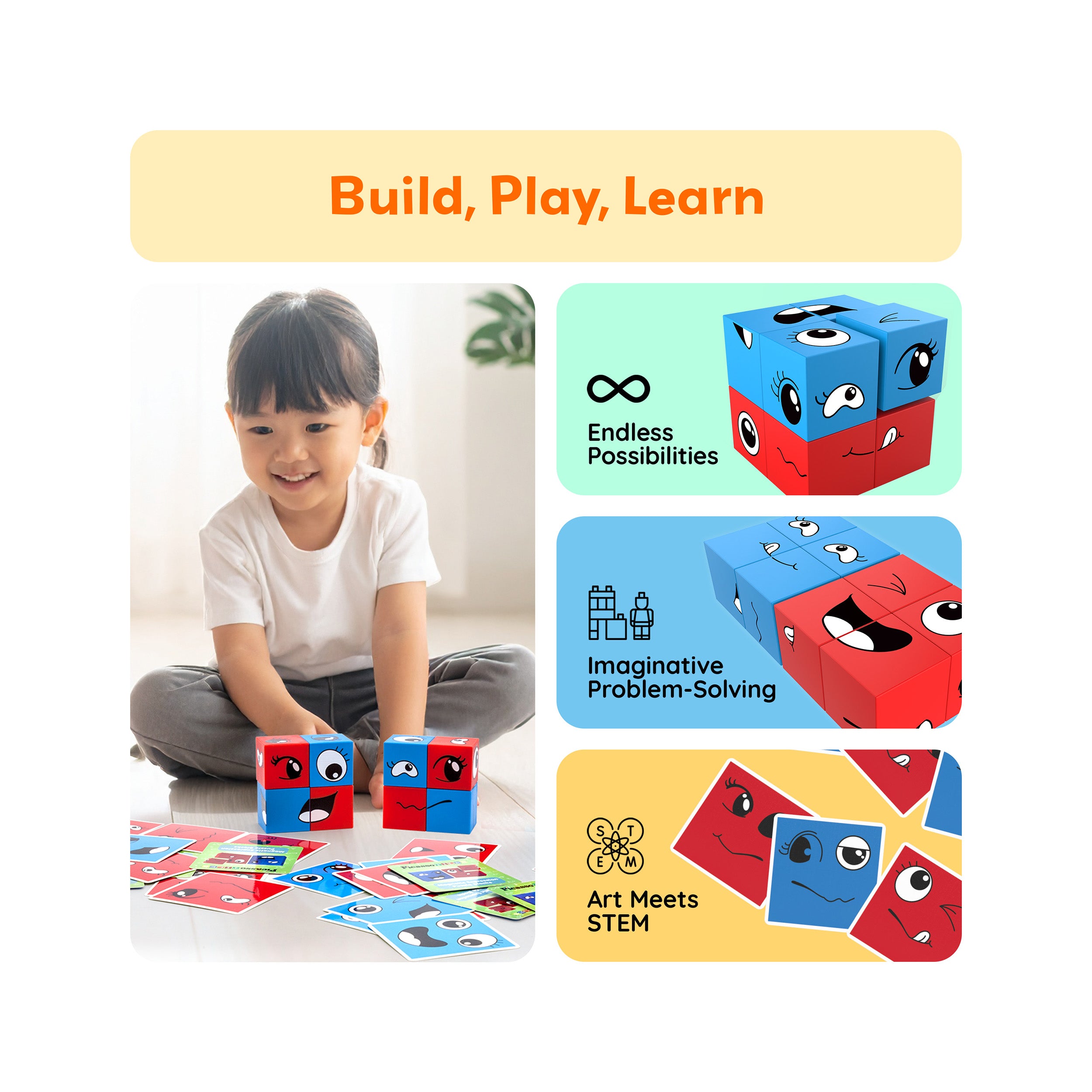 PicassoTiles Mix and Match 8 Piece Magnetic Emoticon Puzzle Cubes