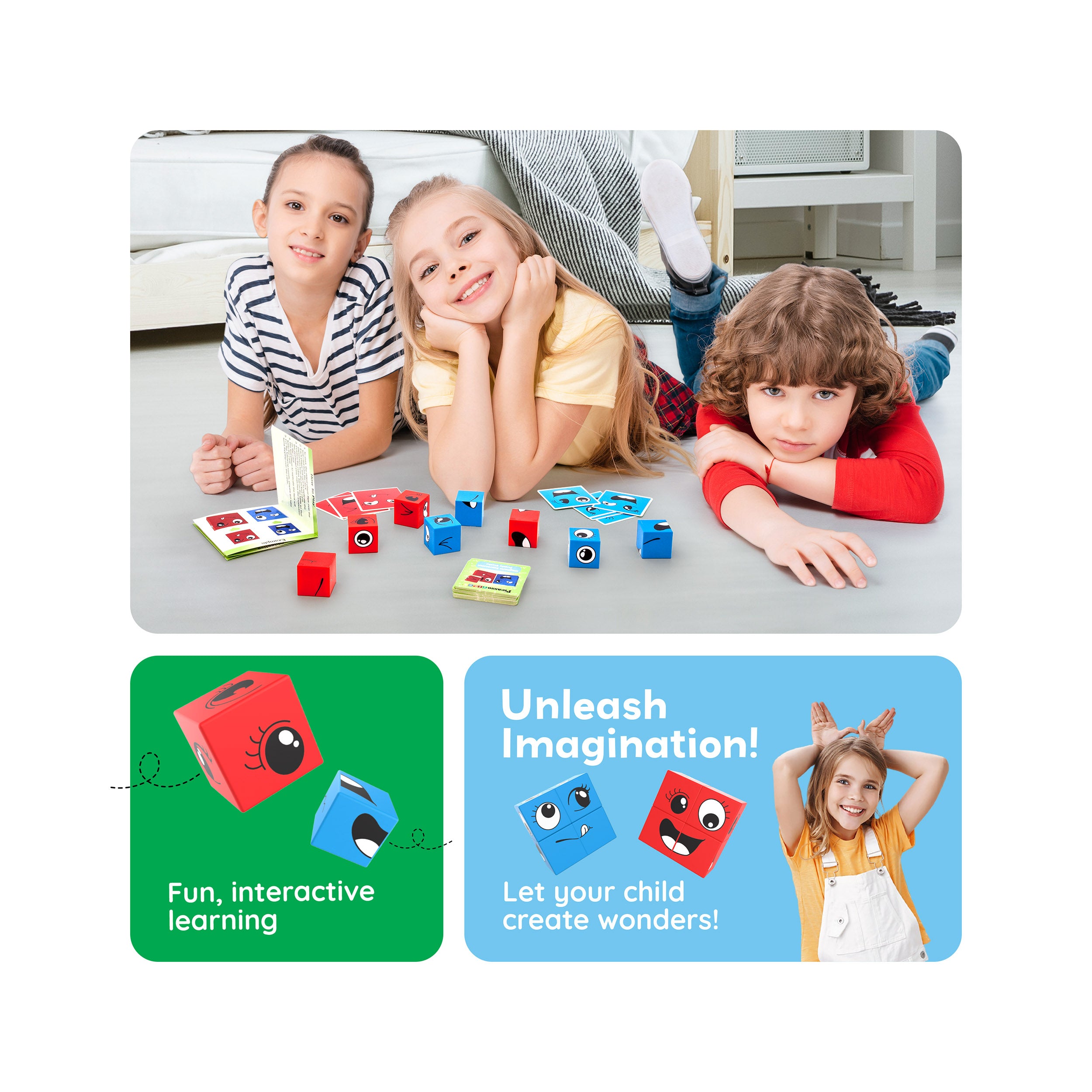 PicassoTiles Mix and Match 8 Piece Magnetic Emoticon Puzzle Cubes