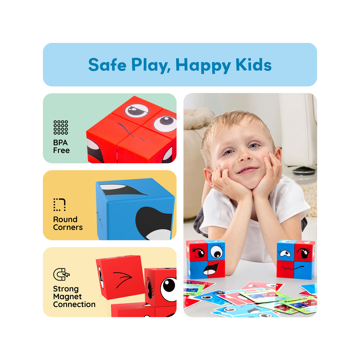PicassoTiles Mix and Match 8 Piece Magnetic Emoticon Puzzle Cubes