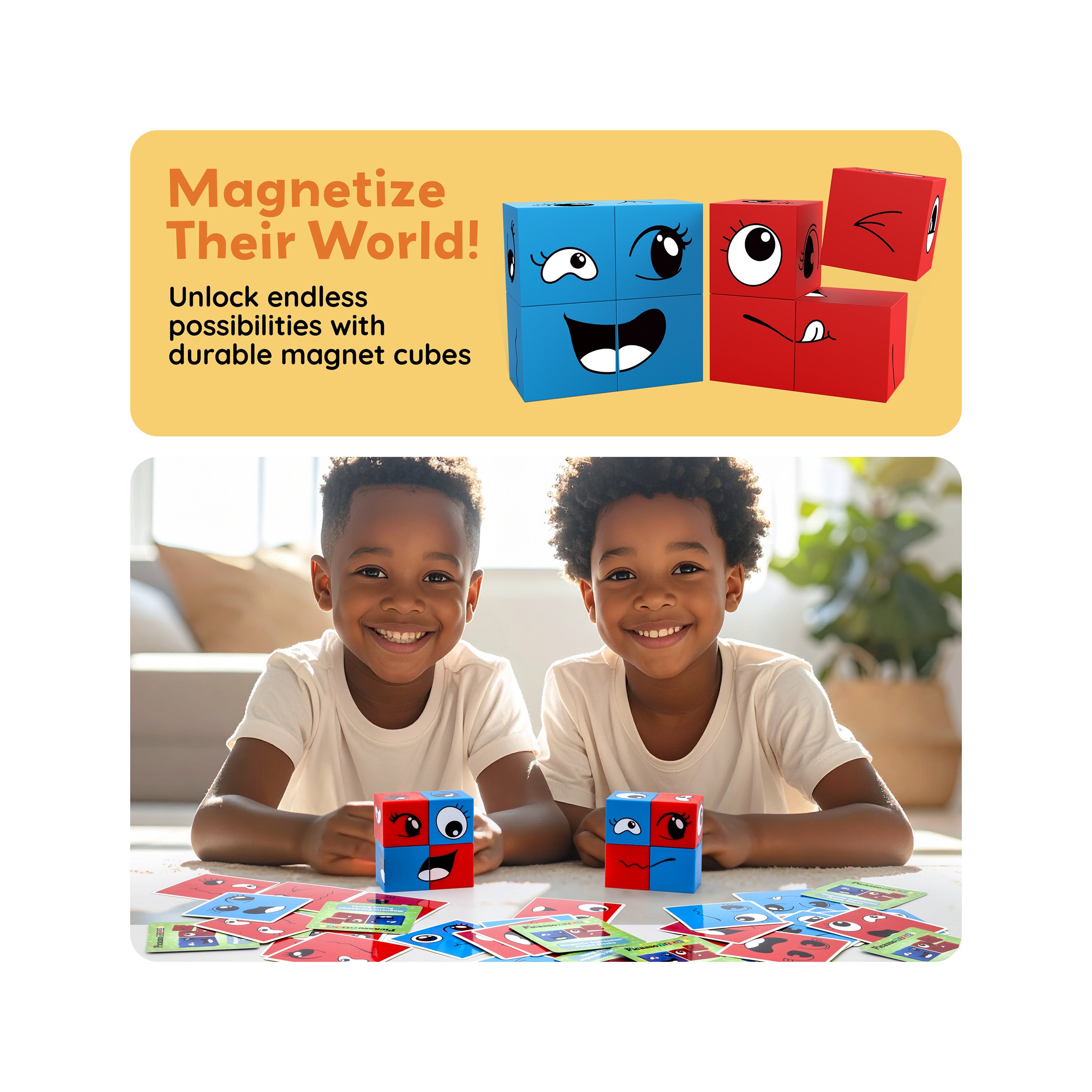 PicassoTiles Mix and Match 8 Piece Magnetic Emoticon Puzzle Cubes
