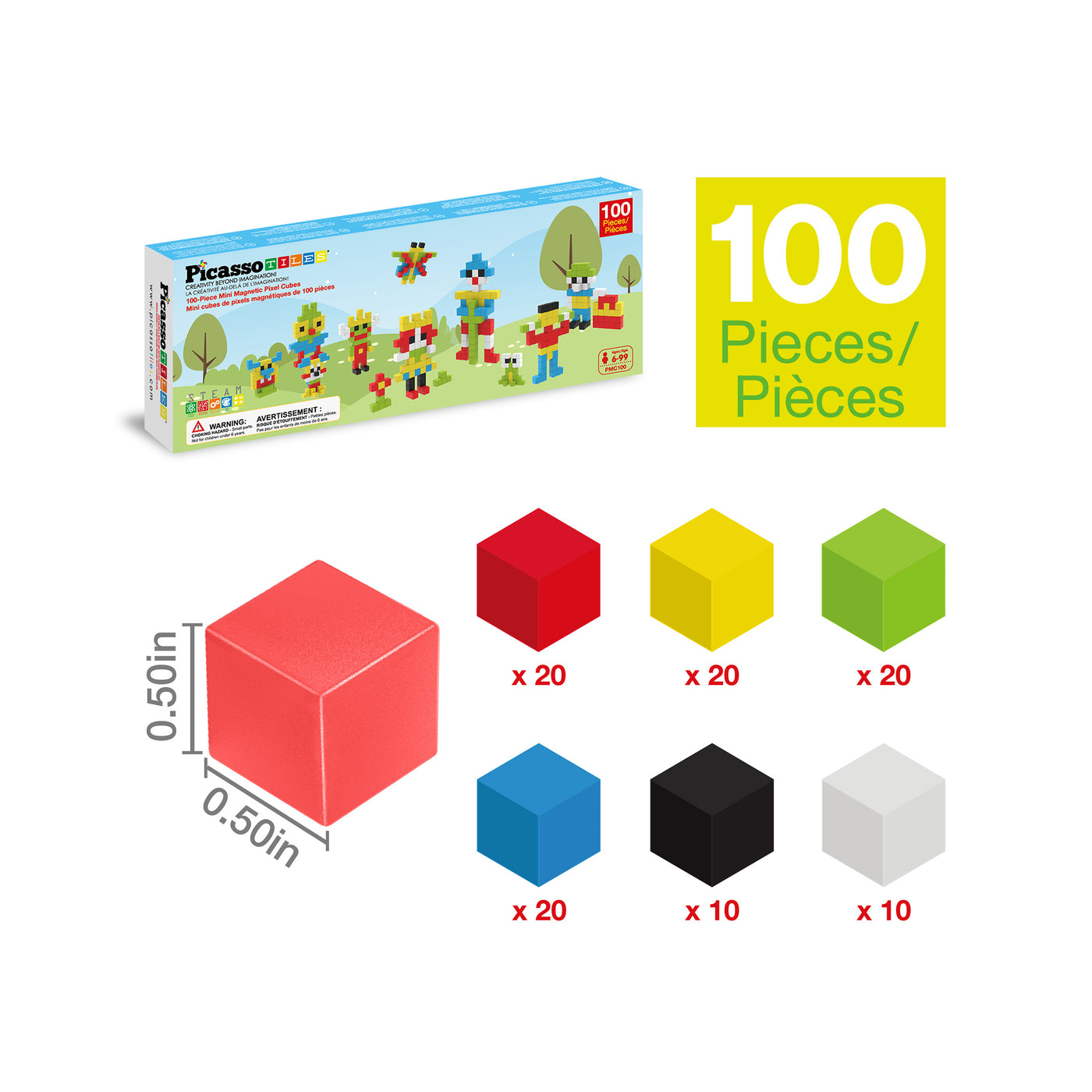 PicassoTiles Pixel Mini Magnetic Cube Puzzle 100pcs