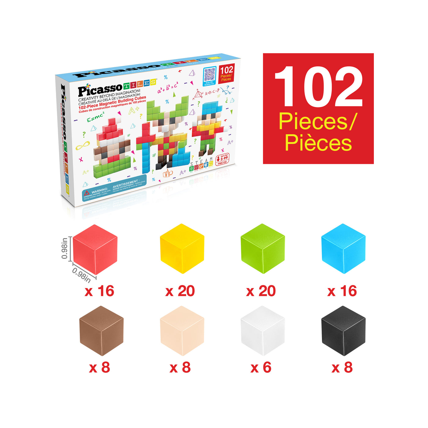 PicassoTiles 102pc Mini Pixel Puzzle Cube Set