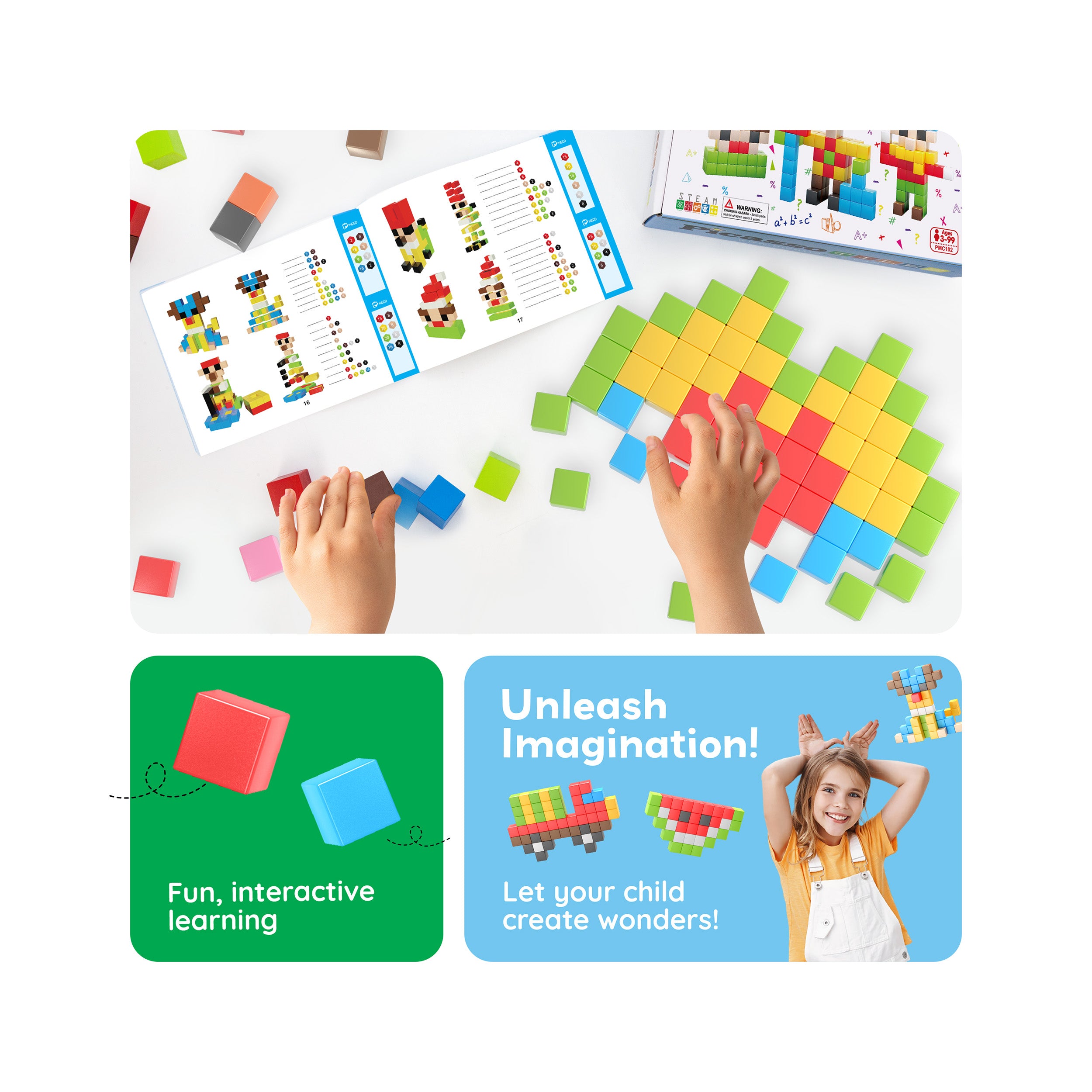 PicassoTiles 102pc Mini Pixel Puzzle Cube Set