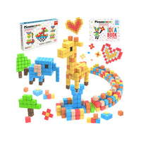Creative 2D builds using magnetic building block set with vibrant cubes and idea book included