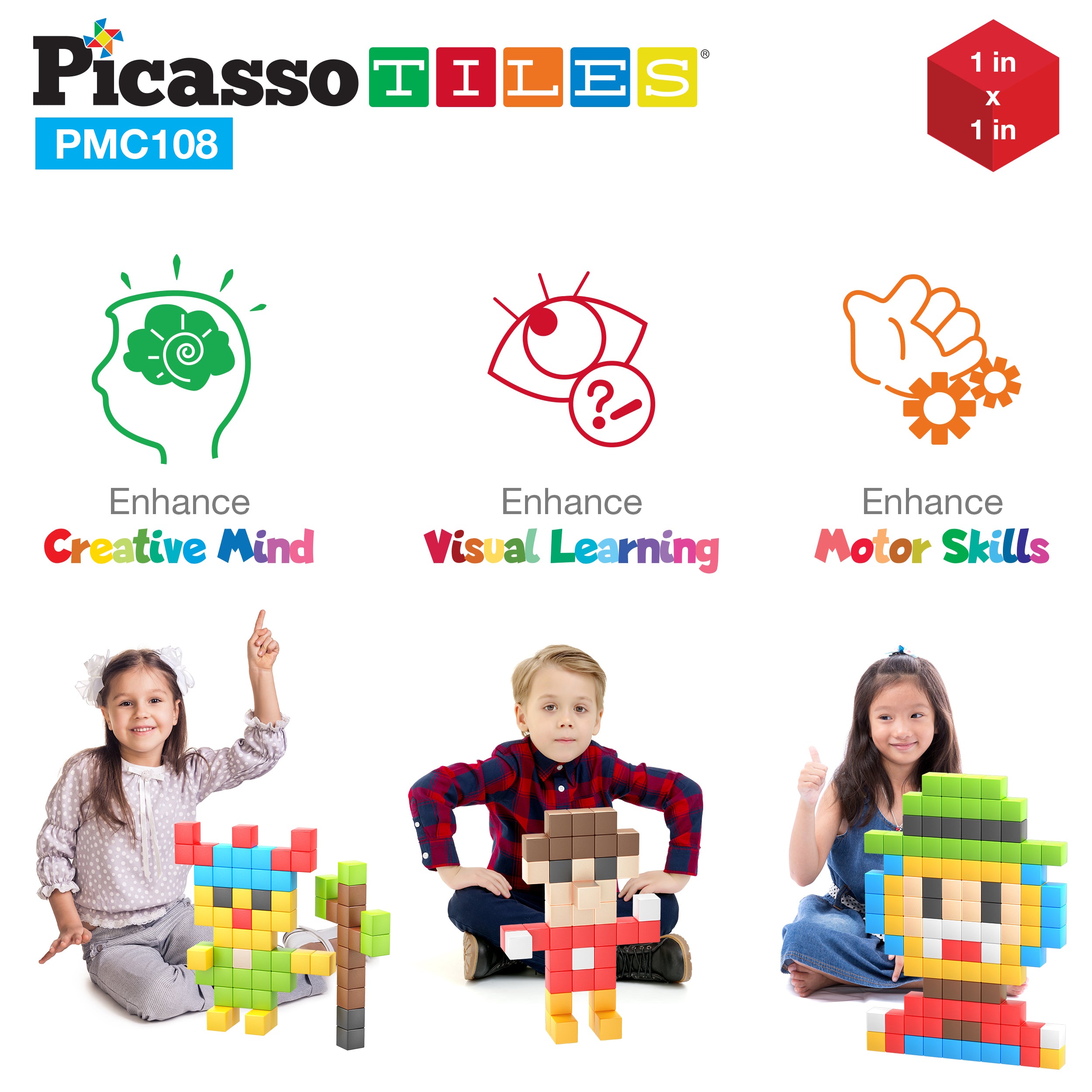 PicassoTiles Magnetic Puzzle Cubes 108 Pieces PMC108 with FREE Ideabook