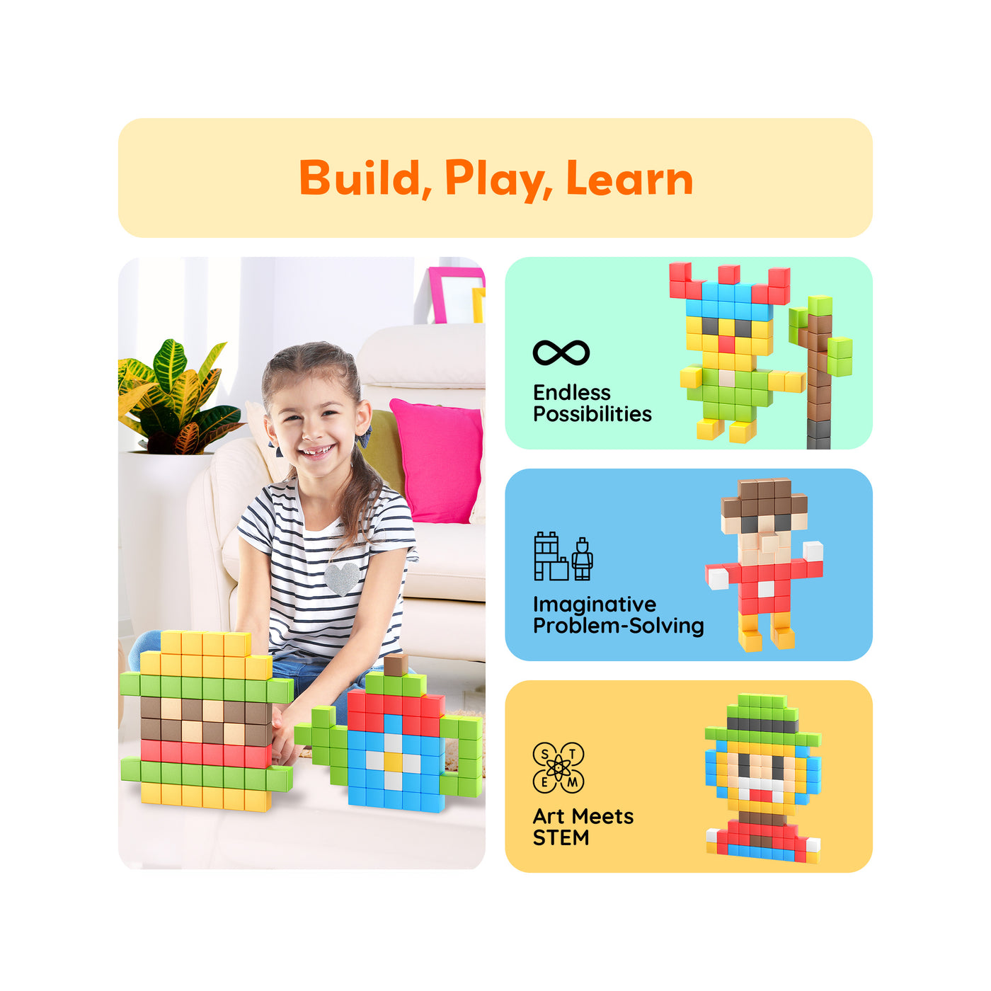 PicassoTiles 108pc Magnetic Puzzle Cubes Building Set