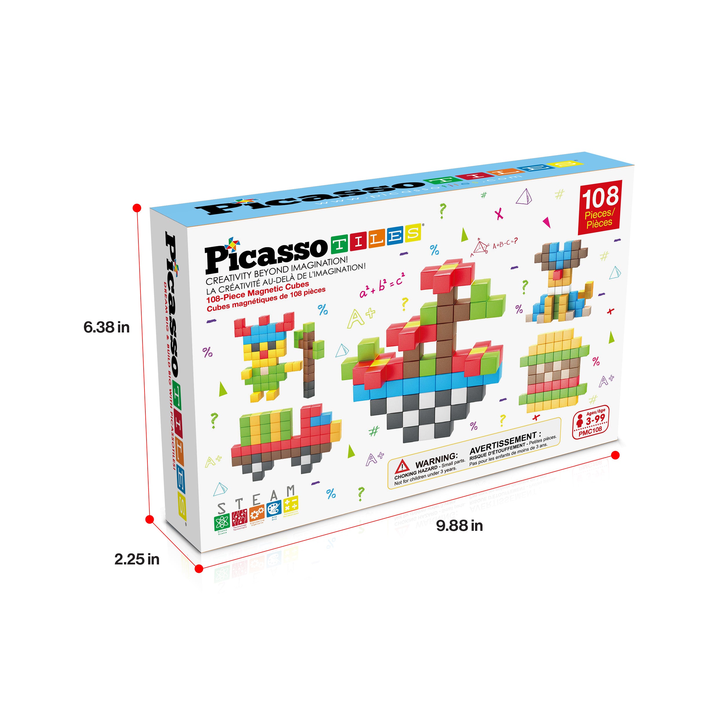 PicassoTiles 108pc Magnetic Puzzle Cubes Building Set