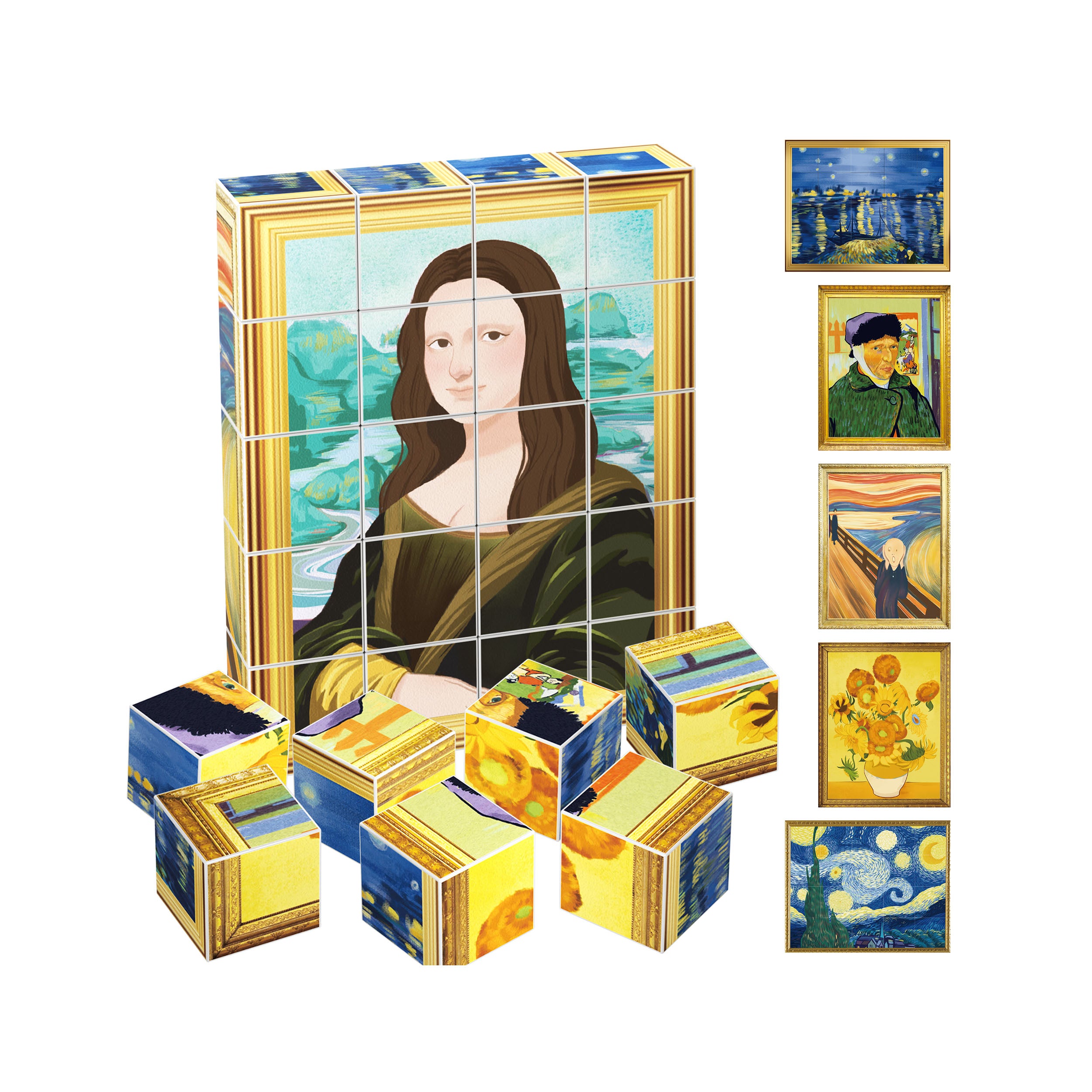 PicassoTiles 20pc 1" Magnetic Puzzle Cubes Famous World  Paintings