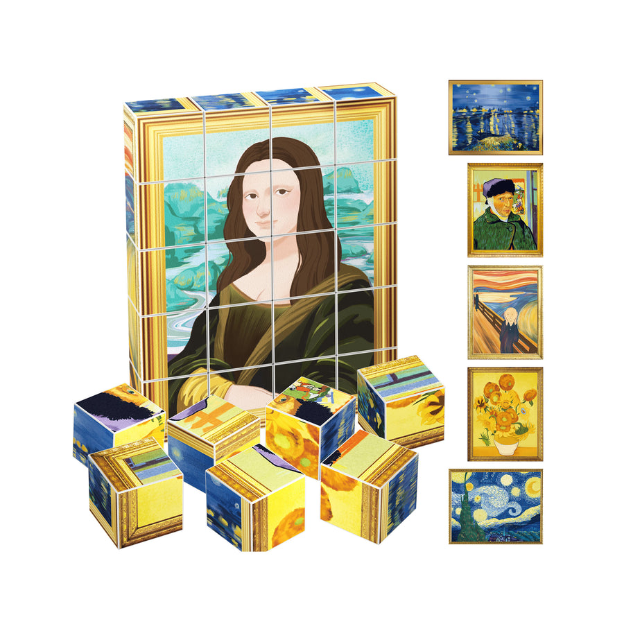 PicassoTiles 20pc 1" Magnetic Puzzle Cubes Famous World  Paintings