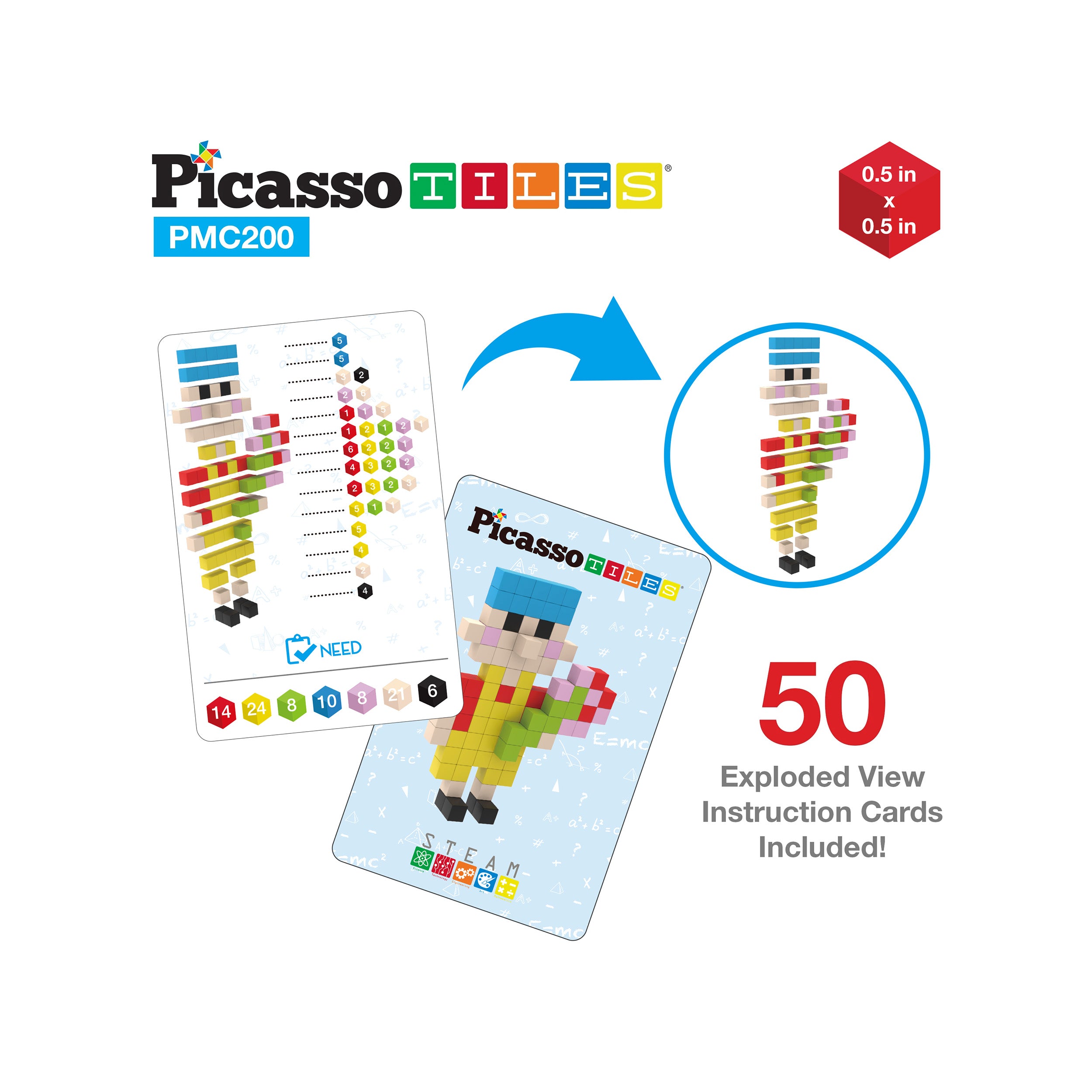 PicassoTiles 200pc Magnetic Mini Pixel Puzzle Cubes