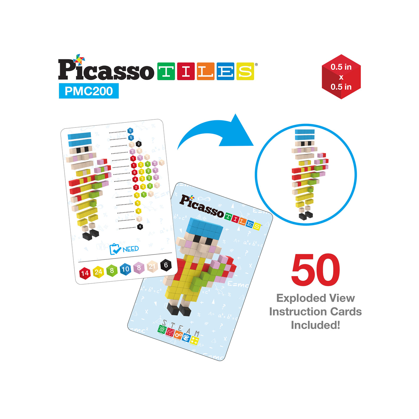 PicassoTiles 200pc Magnetic Mini Pixel Puzzle Cubes