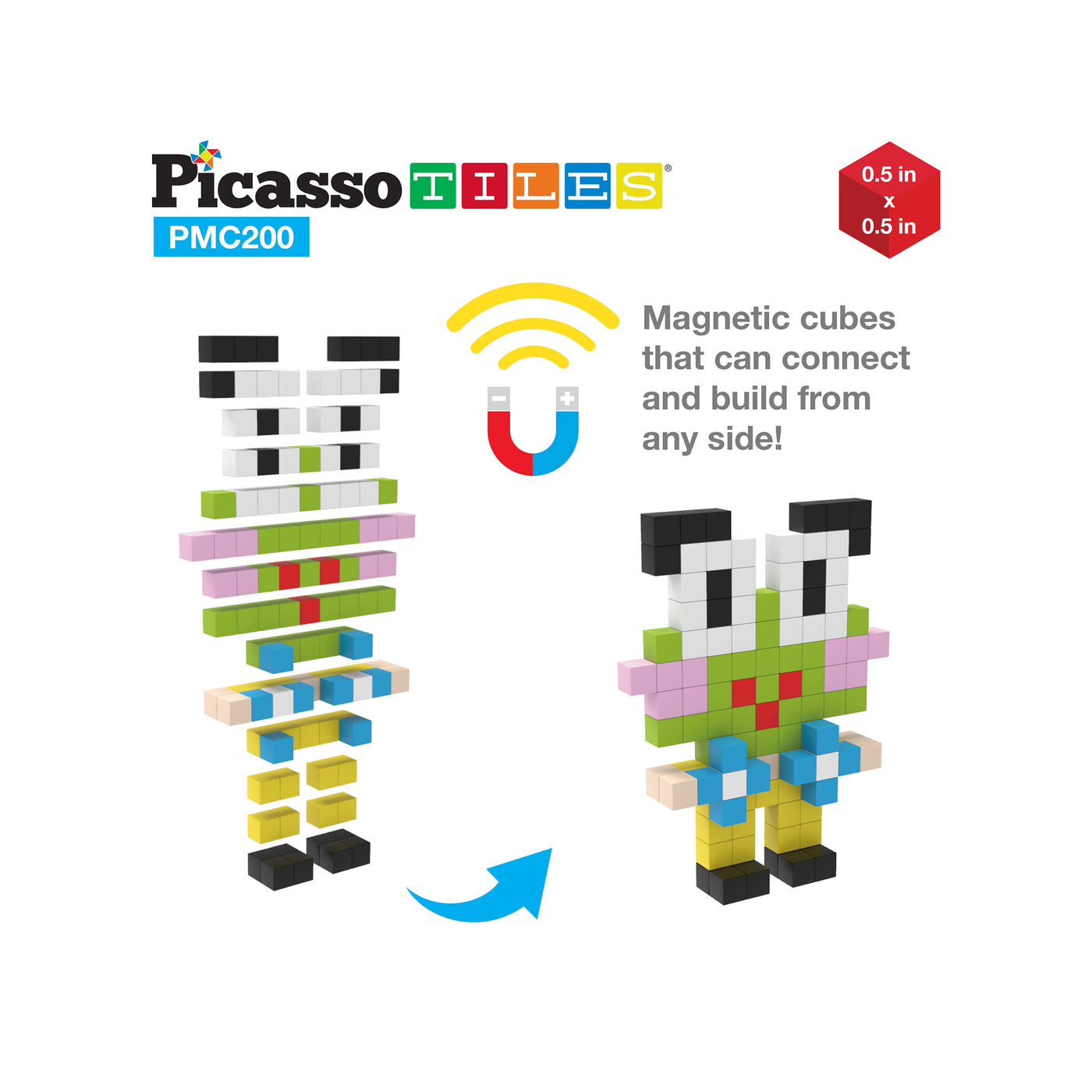 PicassoTiles 200pc Magnetic Mini Pixel Puzzle Cubes