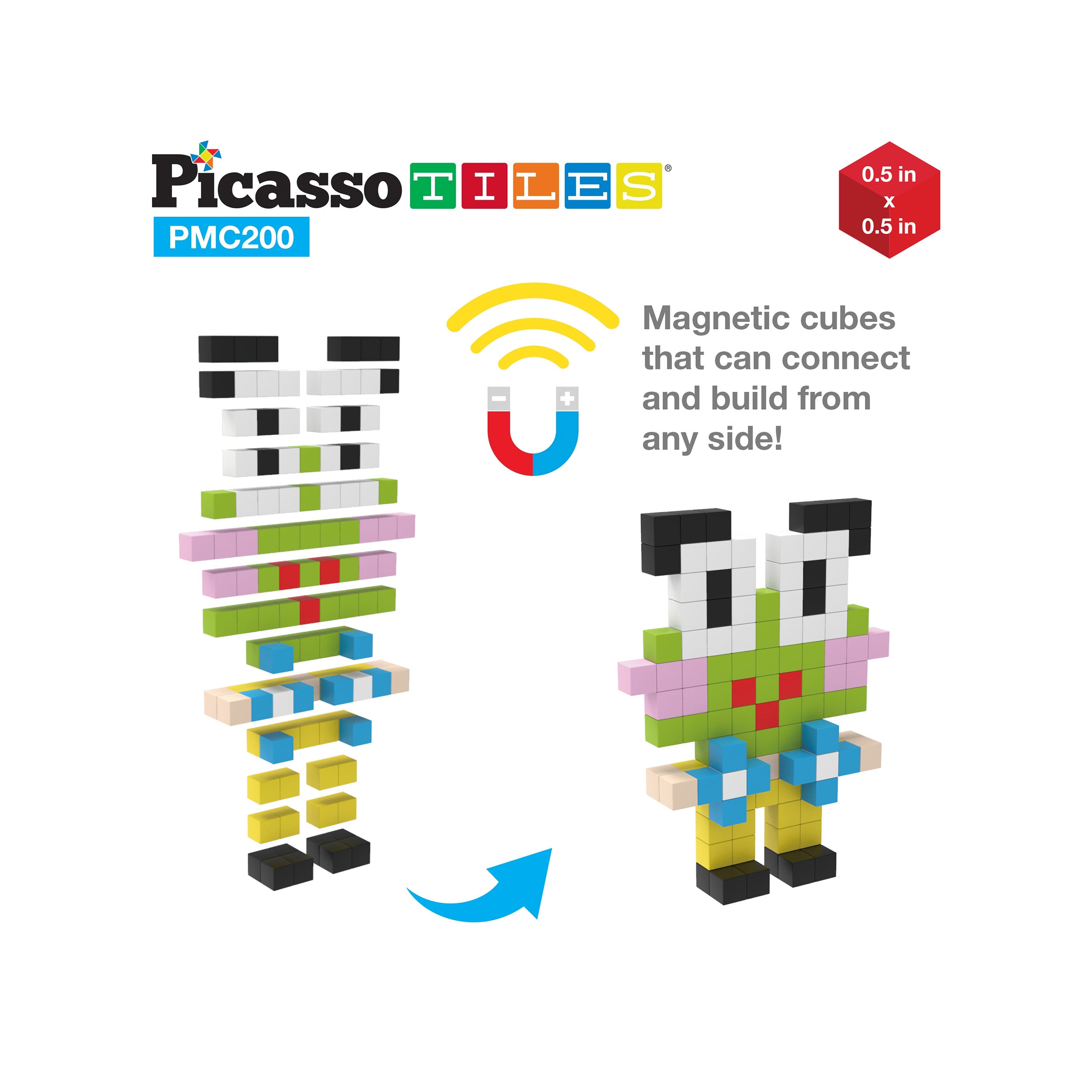 PicassoTiles 200pc Magnetic Mini Pixel Puzzle Cubes