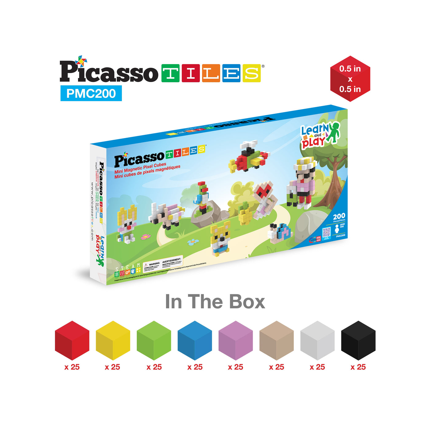 PicassoTiles 200pc Magnetic Mini Pixel Puzzle Cubes