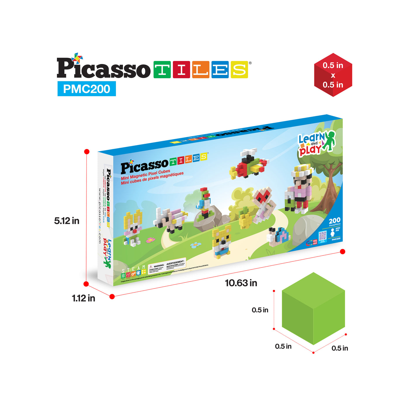 PicassoTiles 200pc Magnetic Mini Pixel Puzzle Cubes
