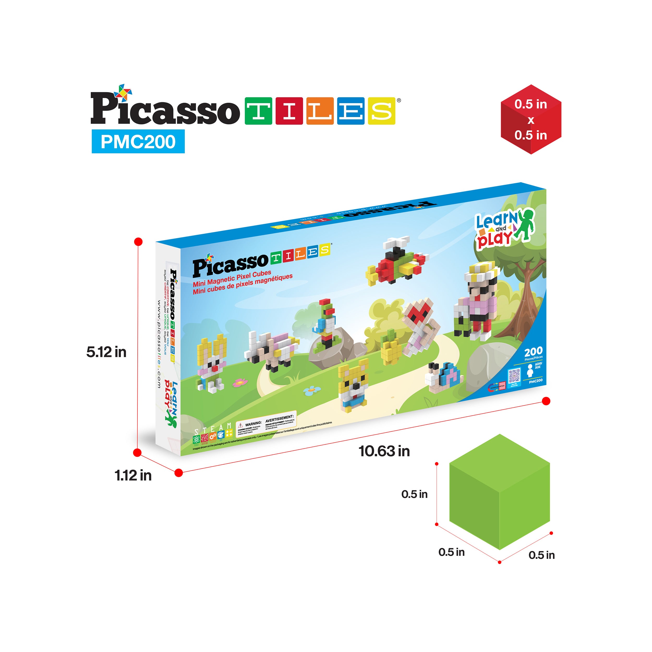PicassoTiles 200pc Magnetic Mini Pixel Puzzle Cubes