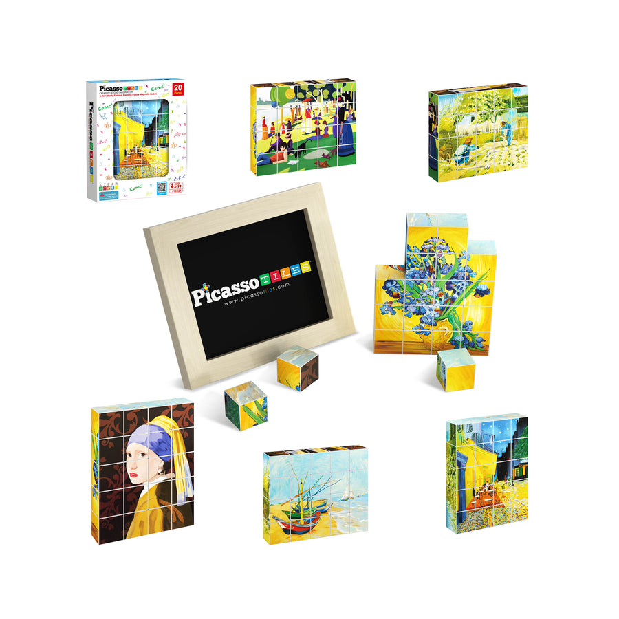 PicassoTiles 20pc 1" Magnetic Puzzle Cubes World Famous Paintings Set
