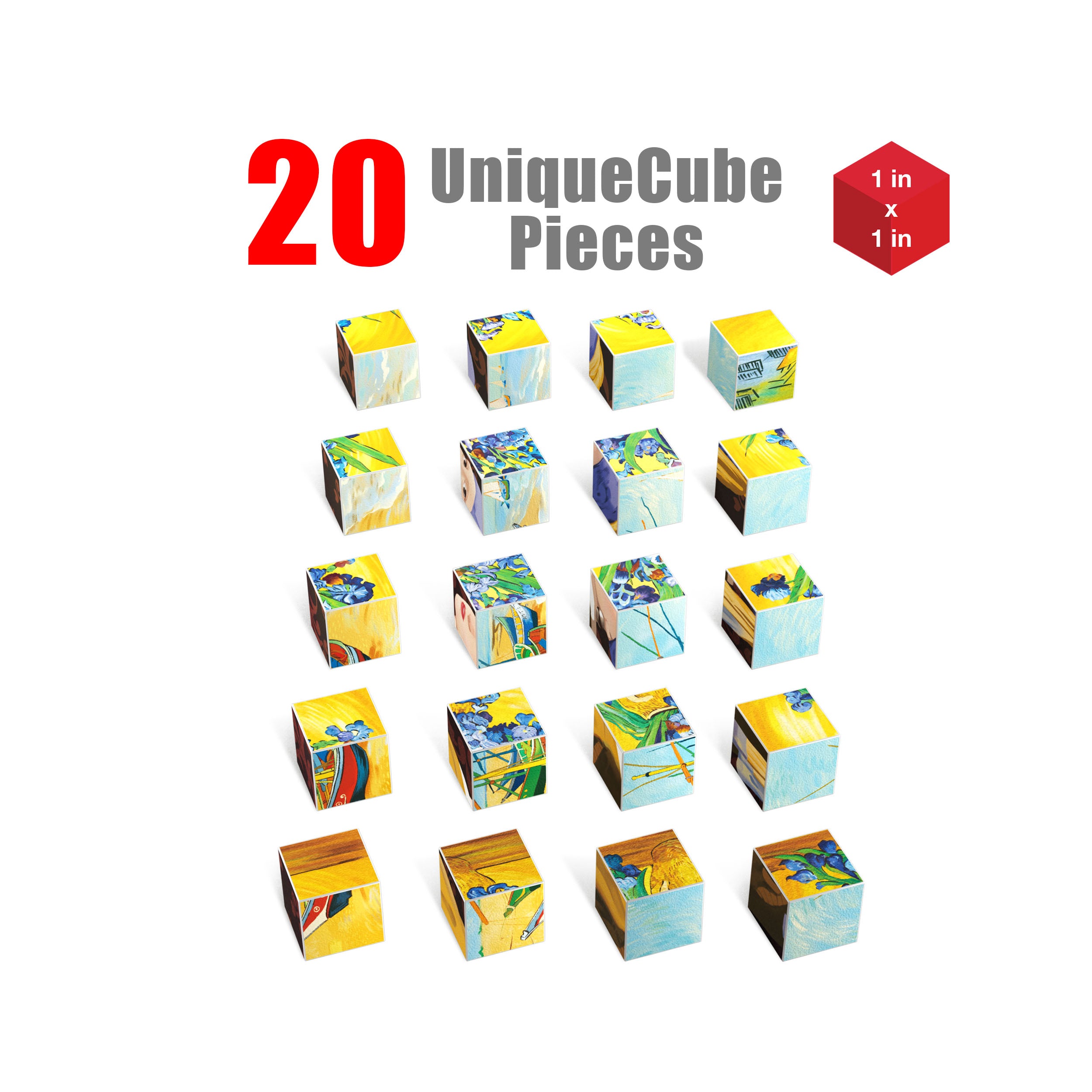 PicassoTiles 20pc 1" Magnetic Puzzle Cubes World Famous Paintings Set