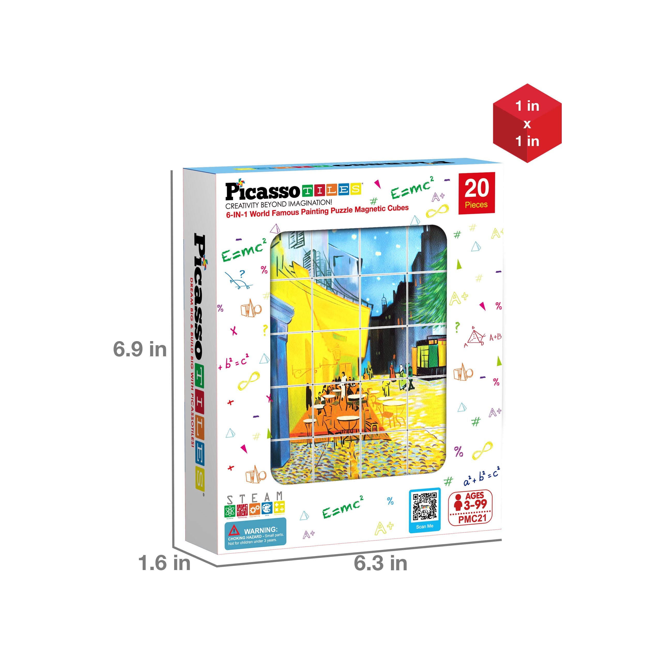 PicassoTiles 20pc 1" Magnetic Puzzle Cubes World Famous Paintings Set