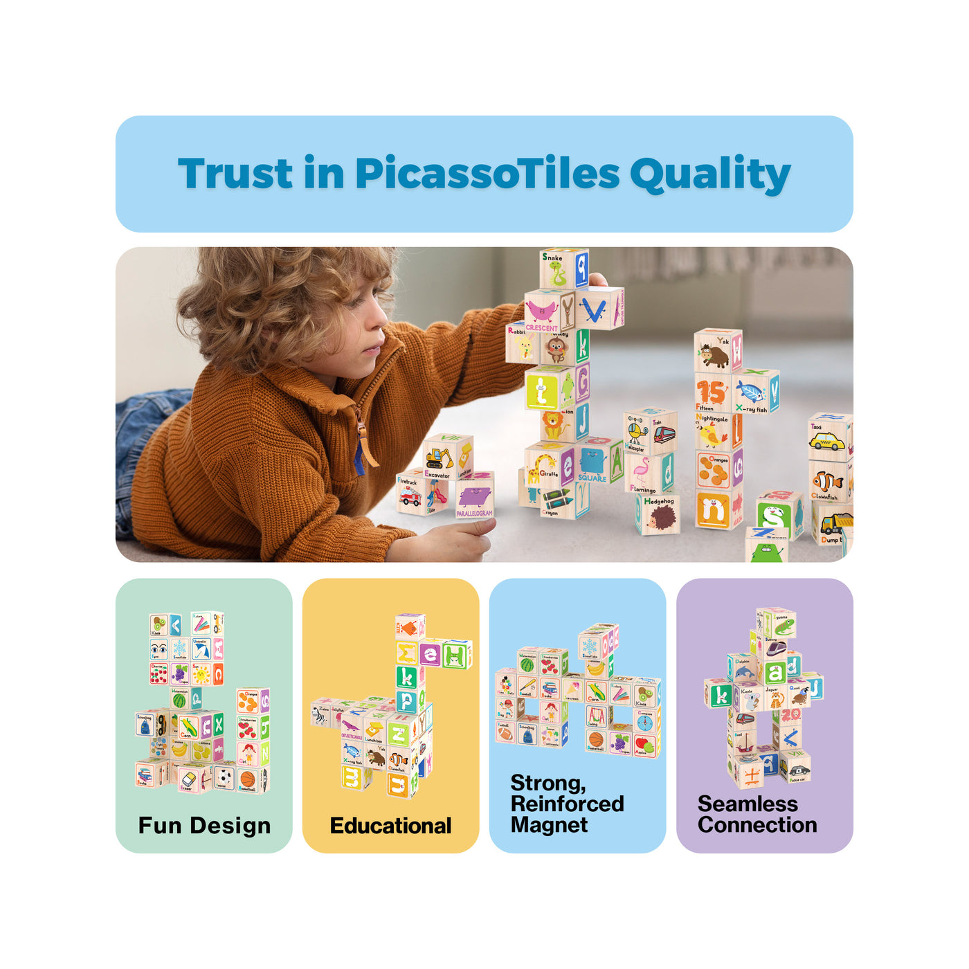 PicassoTiles Magnetic Alphabet and Number Building Blocks