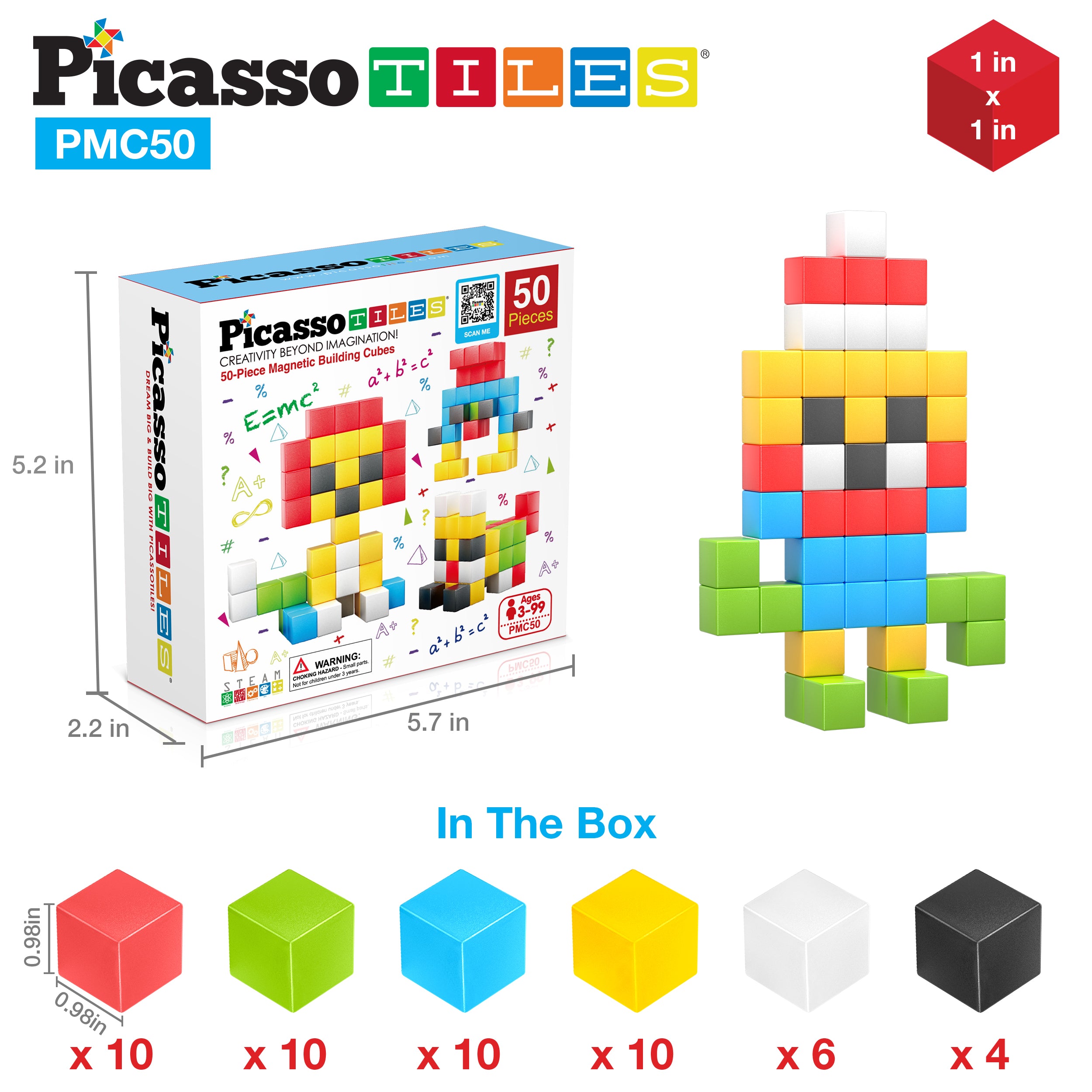 PicassoTiles 50PC Pixel Magnetic Puzzle Cube Set · PicassoTiles