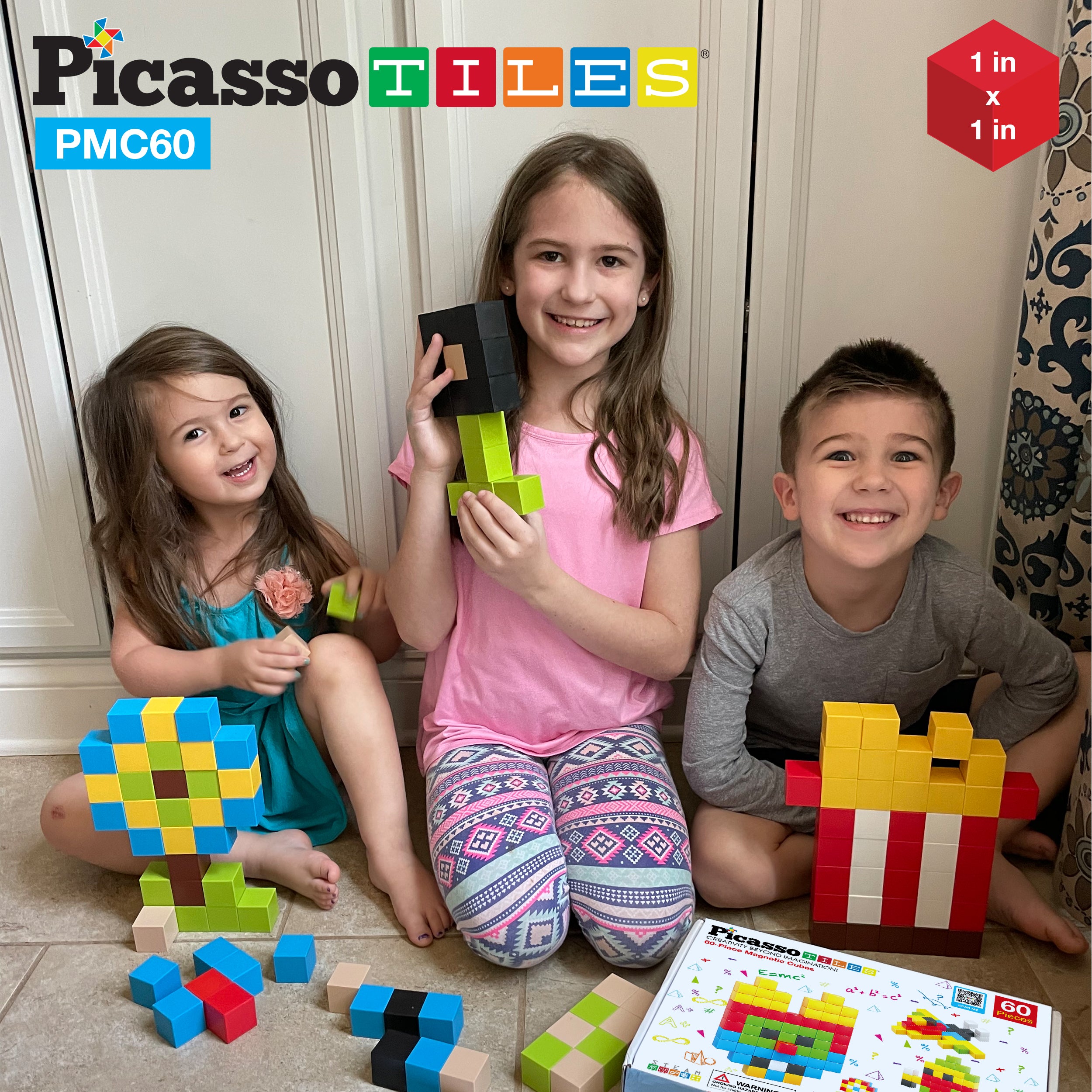 PicassoTiles 60 Piece Magnetic Puzzle Cube Playset