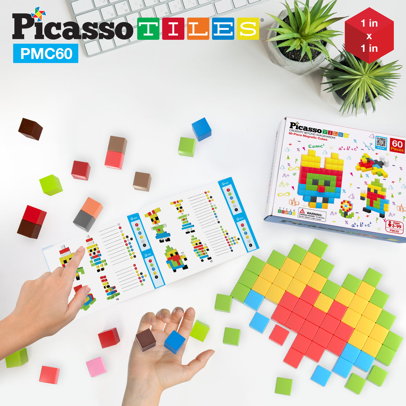 PicassoTiles 60 Piece Magnetic Puzzle Cube Playset