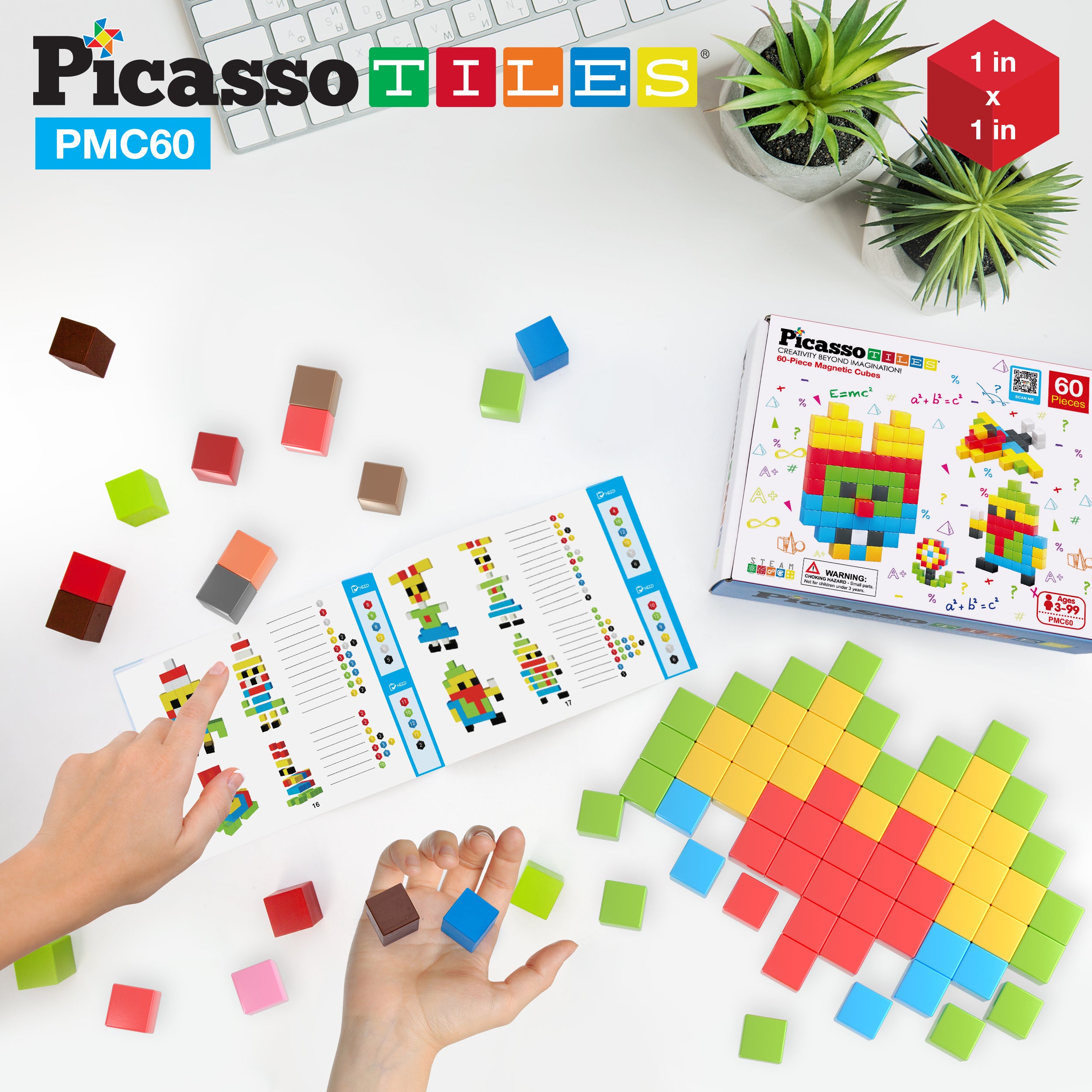 PicassoTiles 60 Piece Magnetic Puzzle Cube Playset