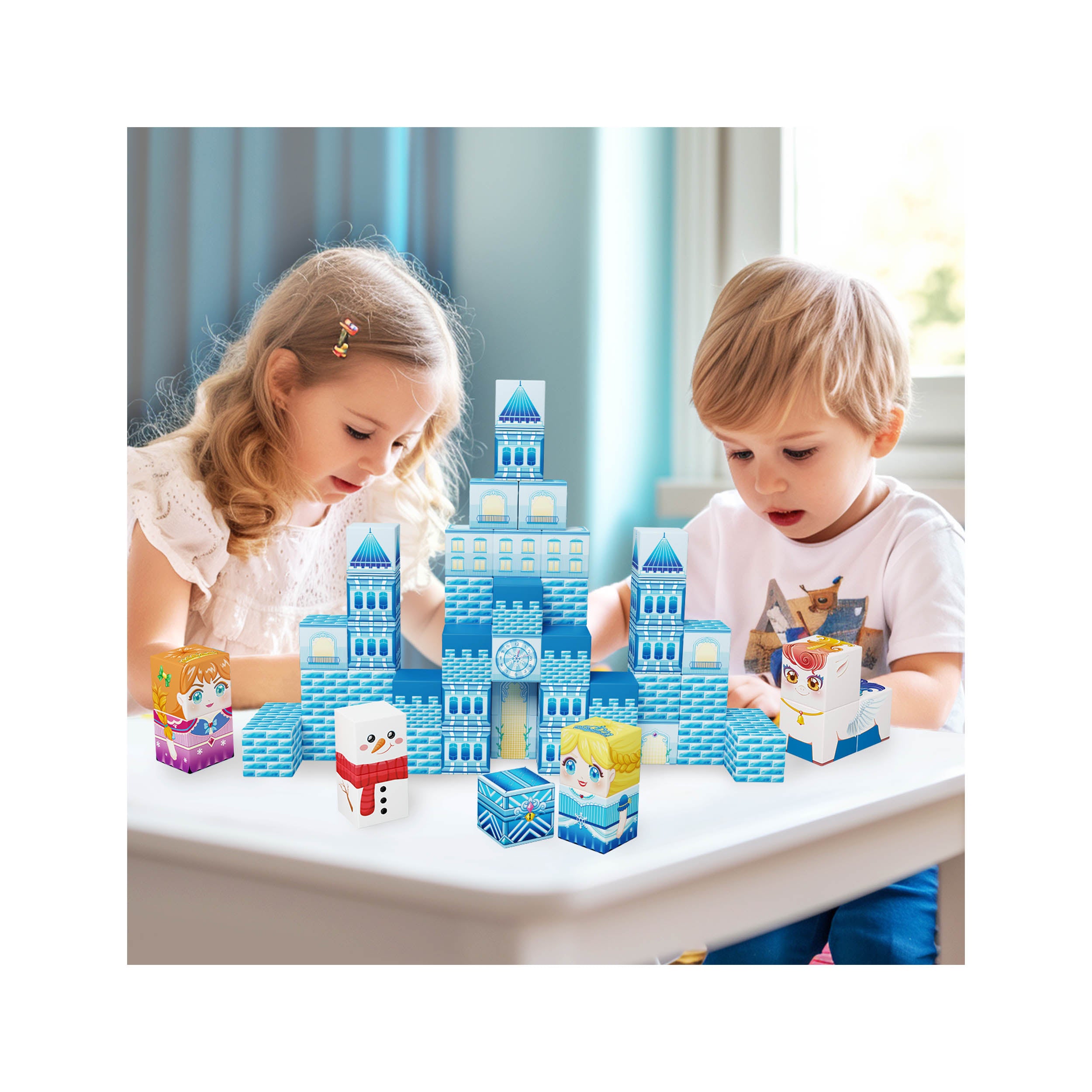 PicassoTiles Winter Ice Castle Themed Magnetic Puzzle Cube